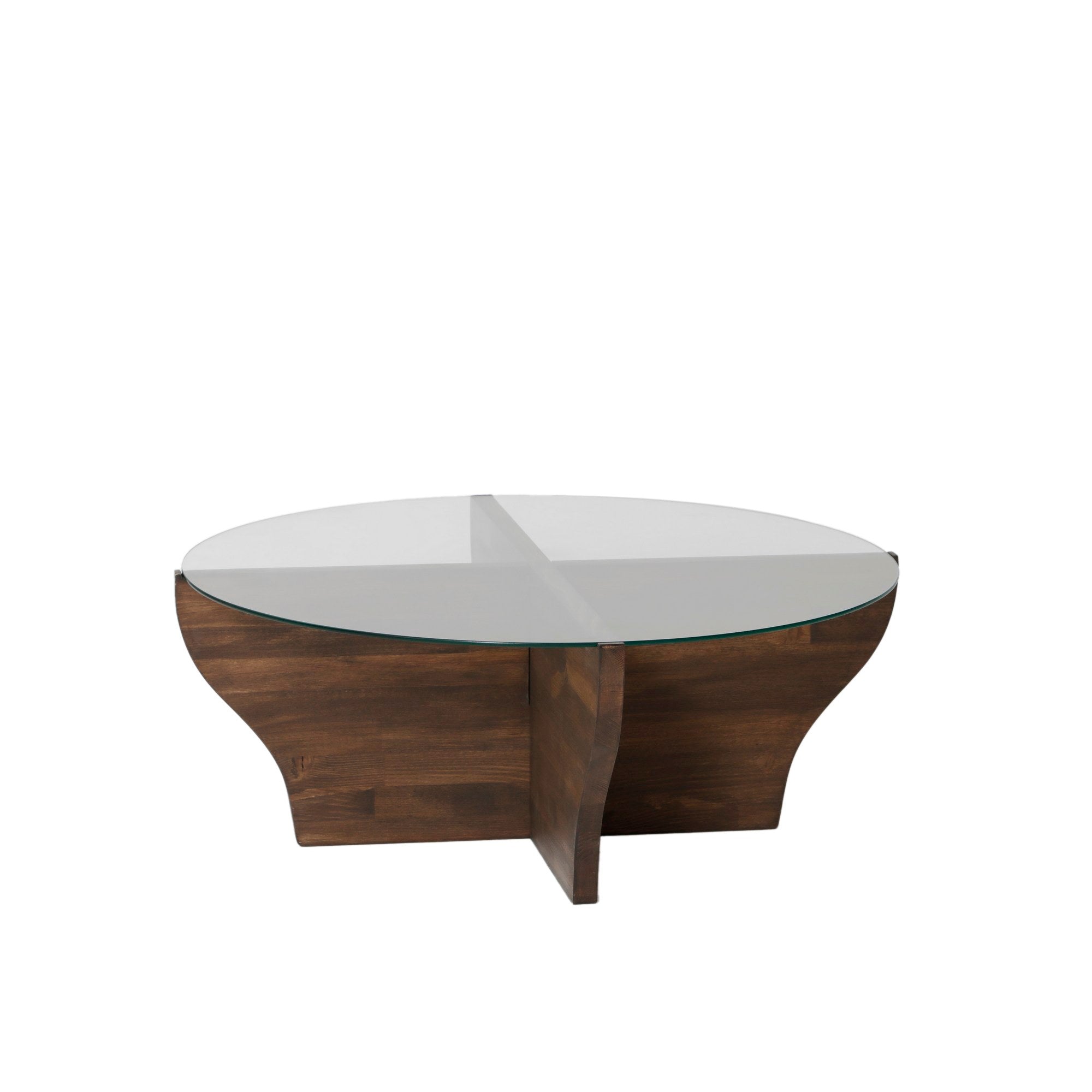 Mesa de Centro Elegante em Nogueira, 92 x 35 x 92 cm | Tampo 100% em Vidro Temperado e Estrutura em Metal | Design Moderno para Salas de Estar e Lounges