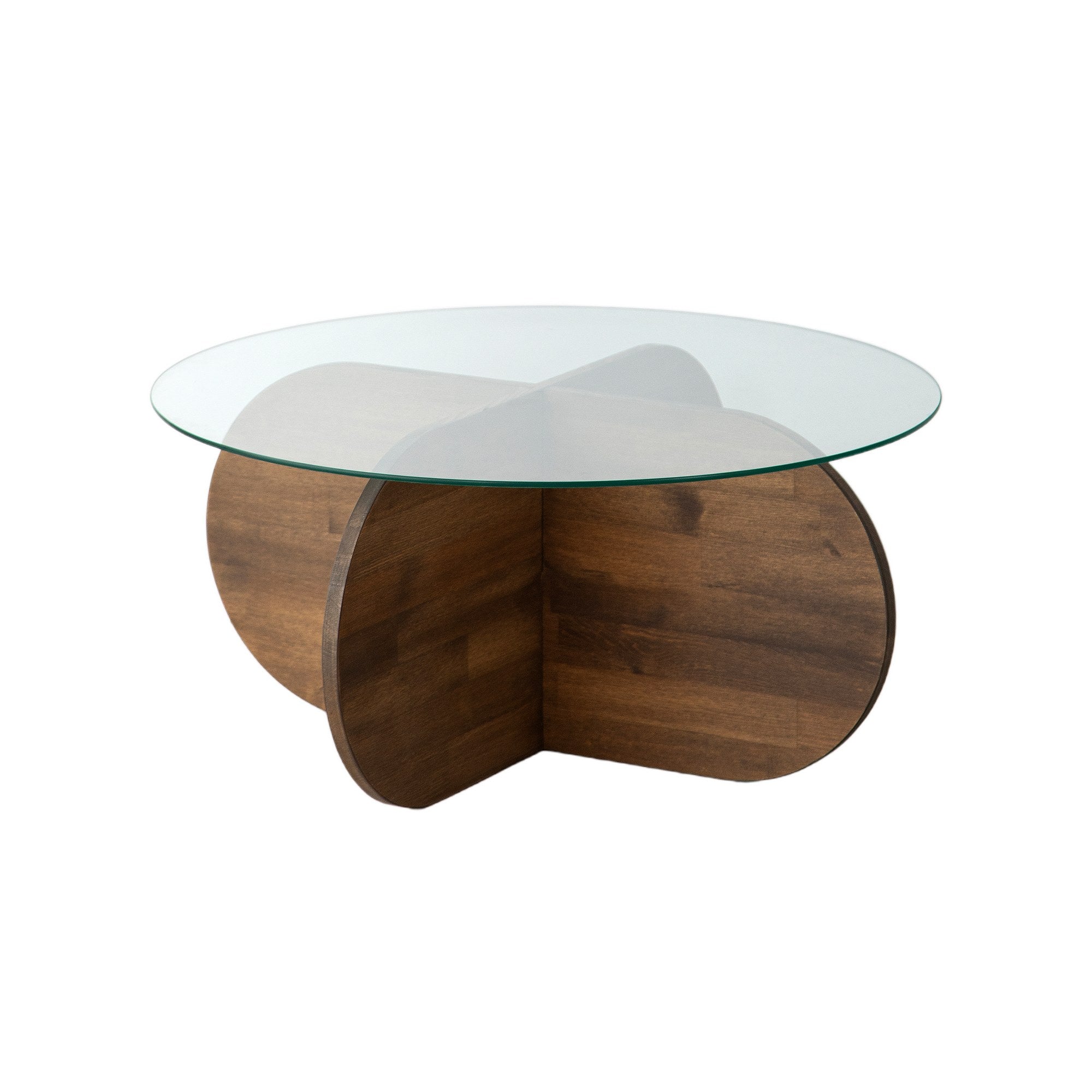 Mesa de Centro Elegante, Cor Nogueira, 75 x 35 x 75 cm | Tampo 100% Vidro Temperado e Estrutura em Madeira Maciça de Pinho | Perfeita para Salas de Estar Modernas