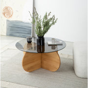 Mesa de Centro Elegante em Carvalho, 75 cm x 75 cm x 35 cm | Tampo 100% em Vidro Temperado e Estrutura em Madeira de Pinho Maciça | Perfeita para Salas de Estar Modernas e Espaços Aconchegantes