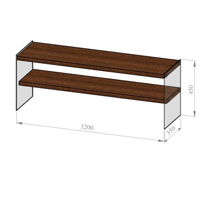 Suporte de TV moderno, cor nogueira, 120 cm x 45 cm x 35 cm | 100% madeira maciça de pinho e vidro temperado | Montável na parede, design elegante com várias prateleiras