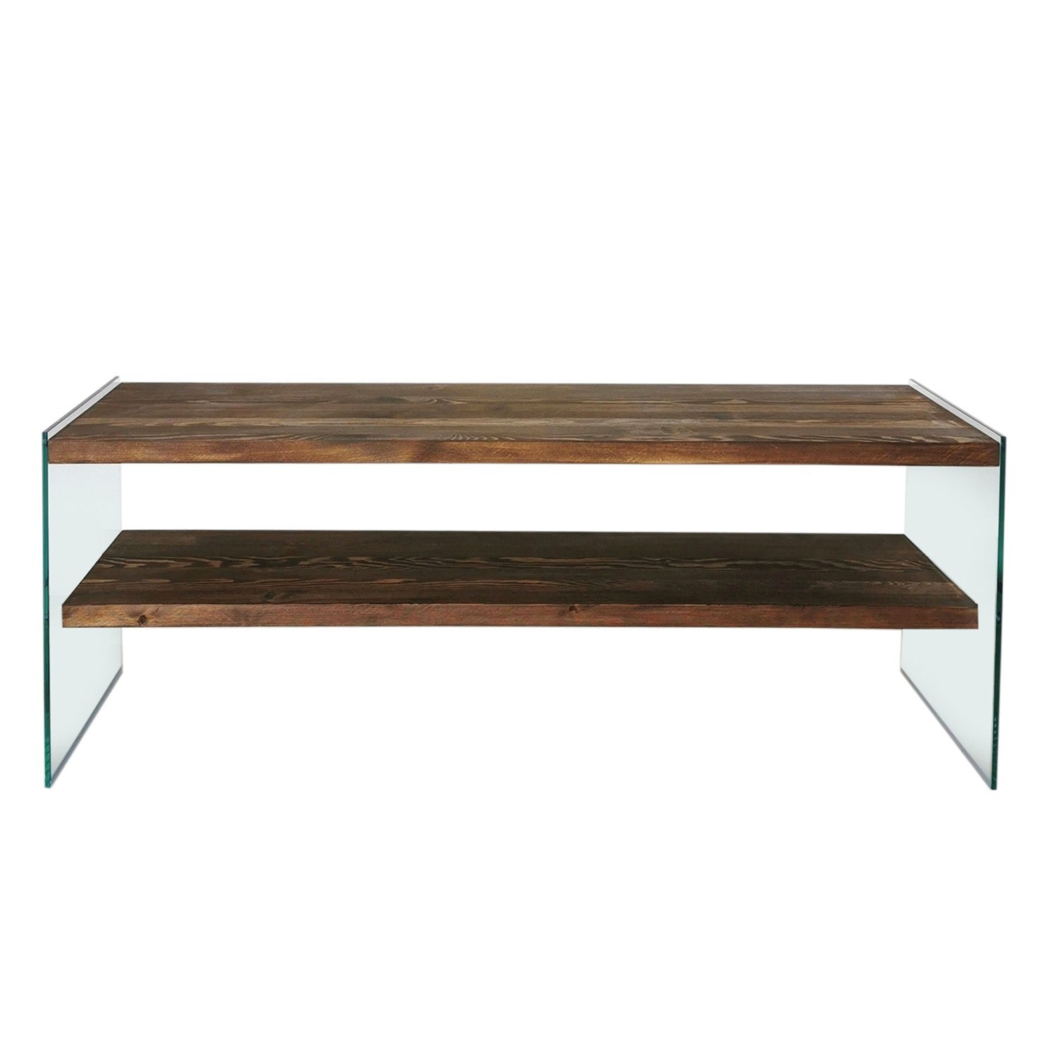 Suporte de TV moderno, cor nogueira, 120 cm x 45 cm x 35 cm | 100% madeira maciça de pinho e vidro temperado | Montável na parede, várias prateleiras, elegante e funcional