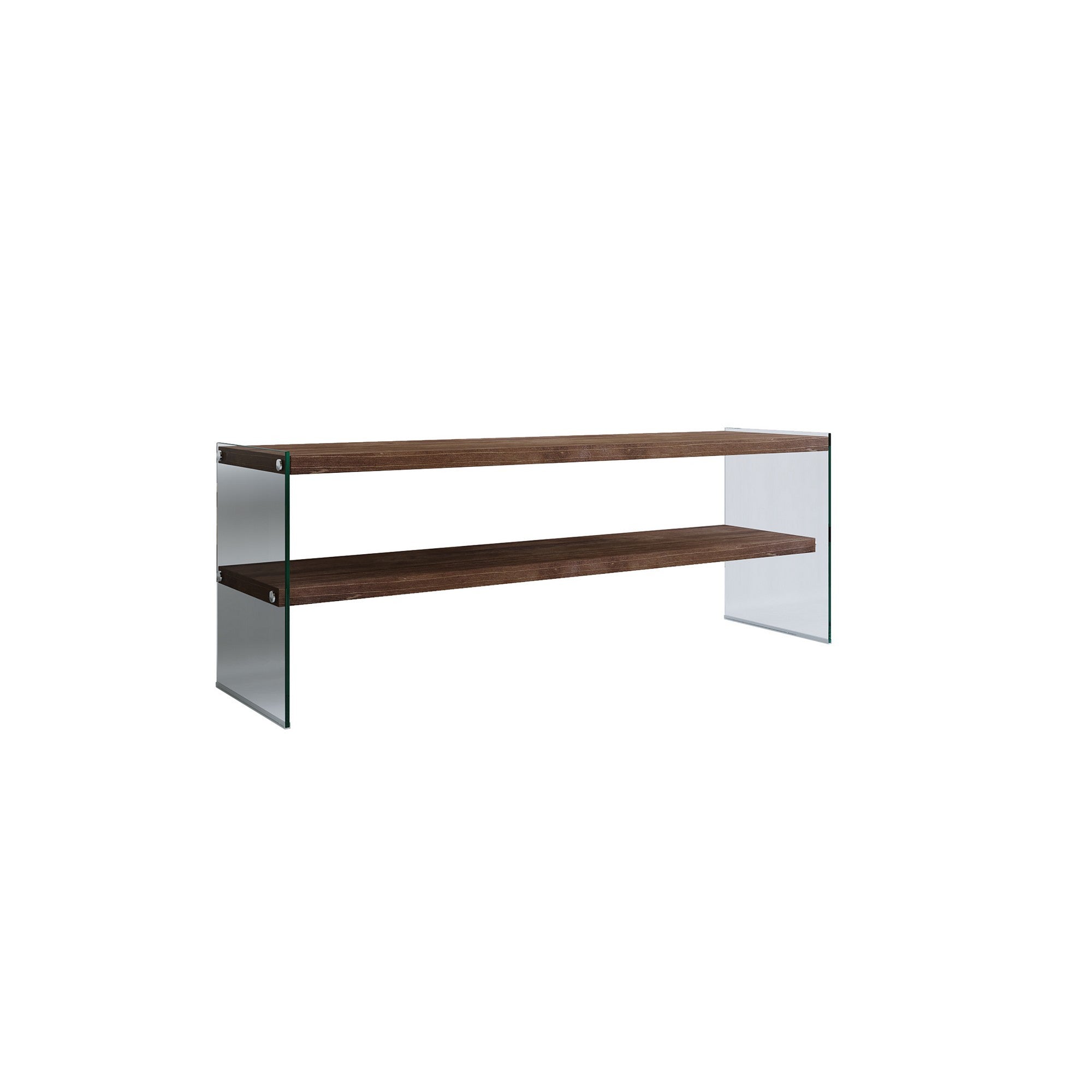 Suporte de TV moderno, cor nogueira, 120 cm x 45 cm x 35 cm | 100% madeira maciça de pinho e vidro temperado | Montável na parede, várias prateleiras, elegante e funcional