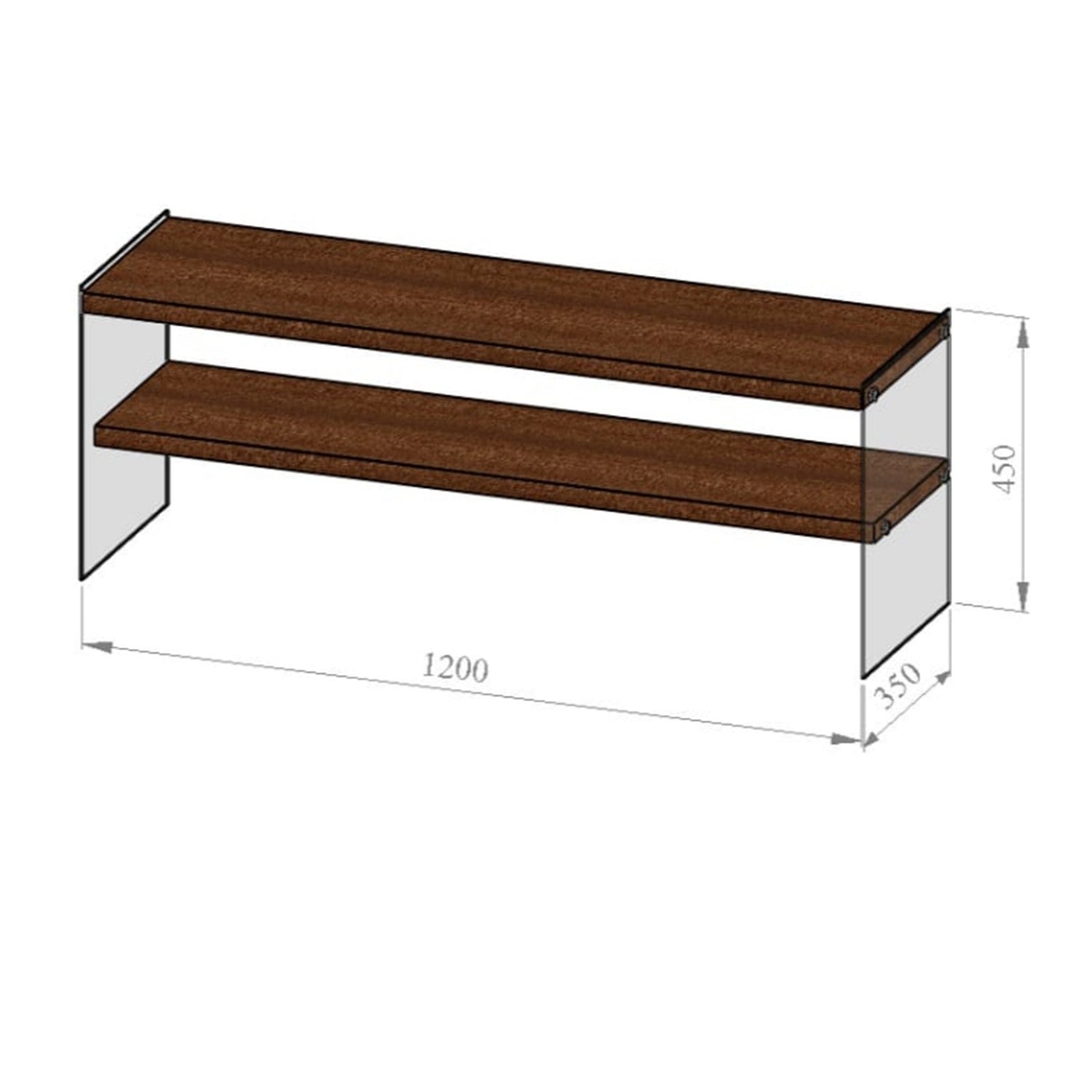 Suporte de TV moderno, cor nogueira, 120 cm x 45 cm x 35 cm | 100% madeira maciça de pinho e vidro temperado | Montável na parede, várias prateleiras, elegante e funcional