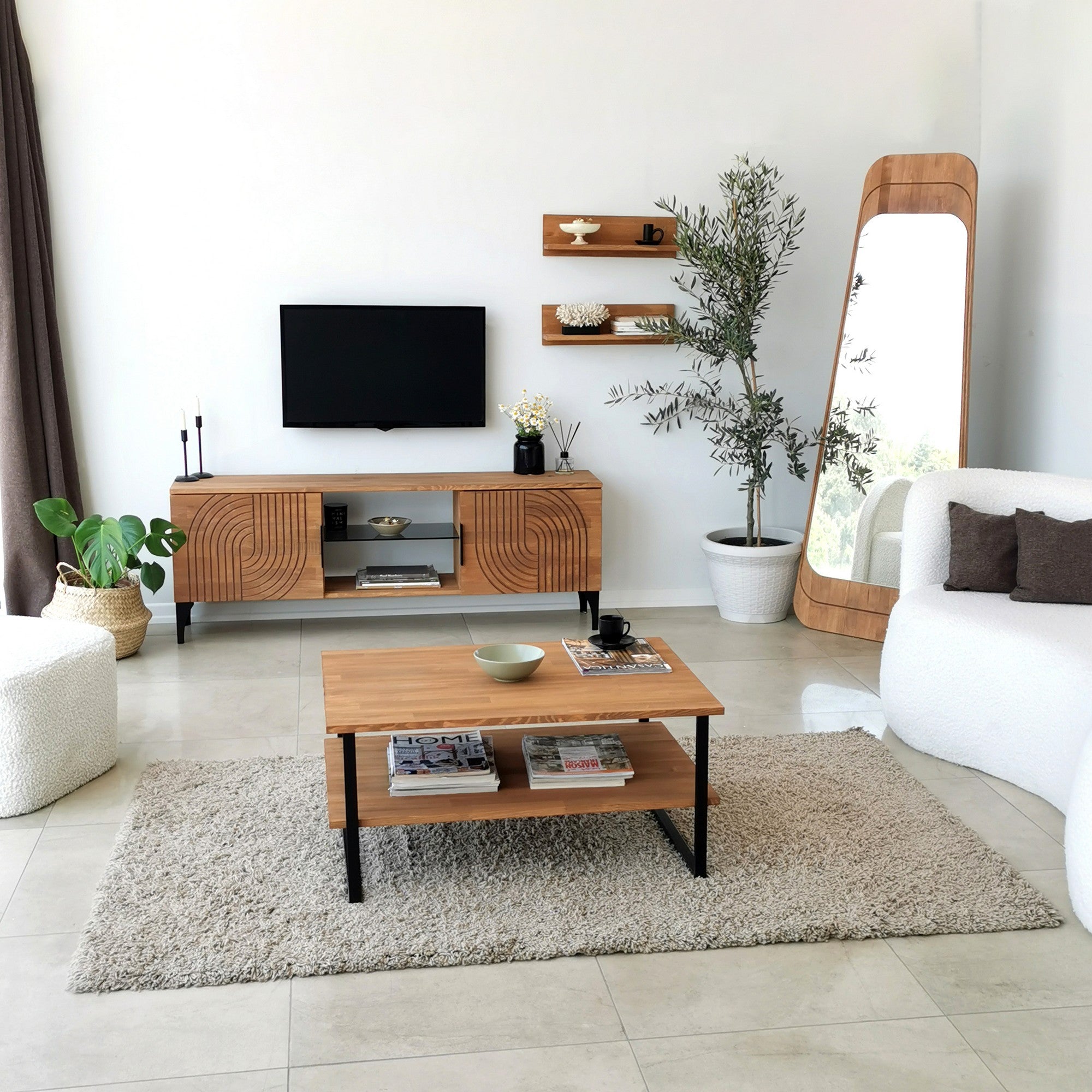 Móvel de TV rústico em carvalho com estrutura de metal, 100% madeira maciça de pinho, pés antibacterianos e antiferrugem | 150 x 30 x 40 cm | Elegante e funcional para espaços modernos