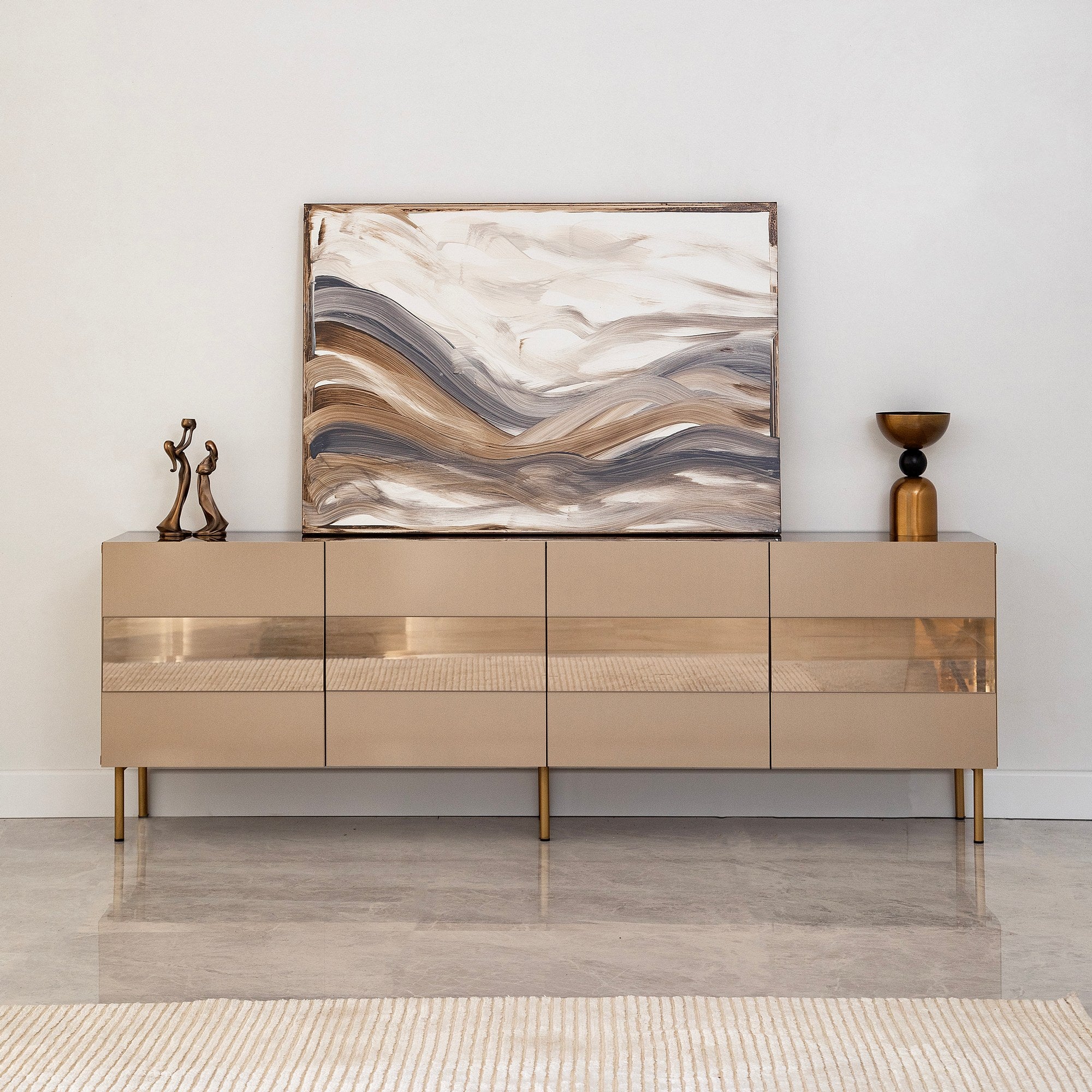 Suporte de TV elegante, 180 cm, bronze e dourado | 100% MDF, 18 mm de espessura | Design elegante para salas de estar modernas, altura: 59 cm, profundidade: 35 cm