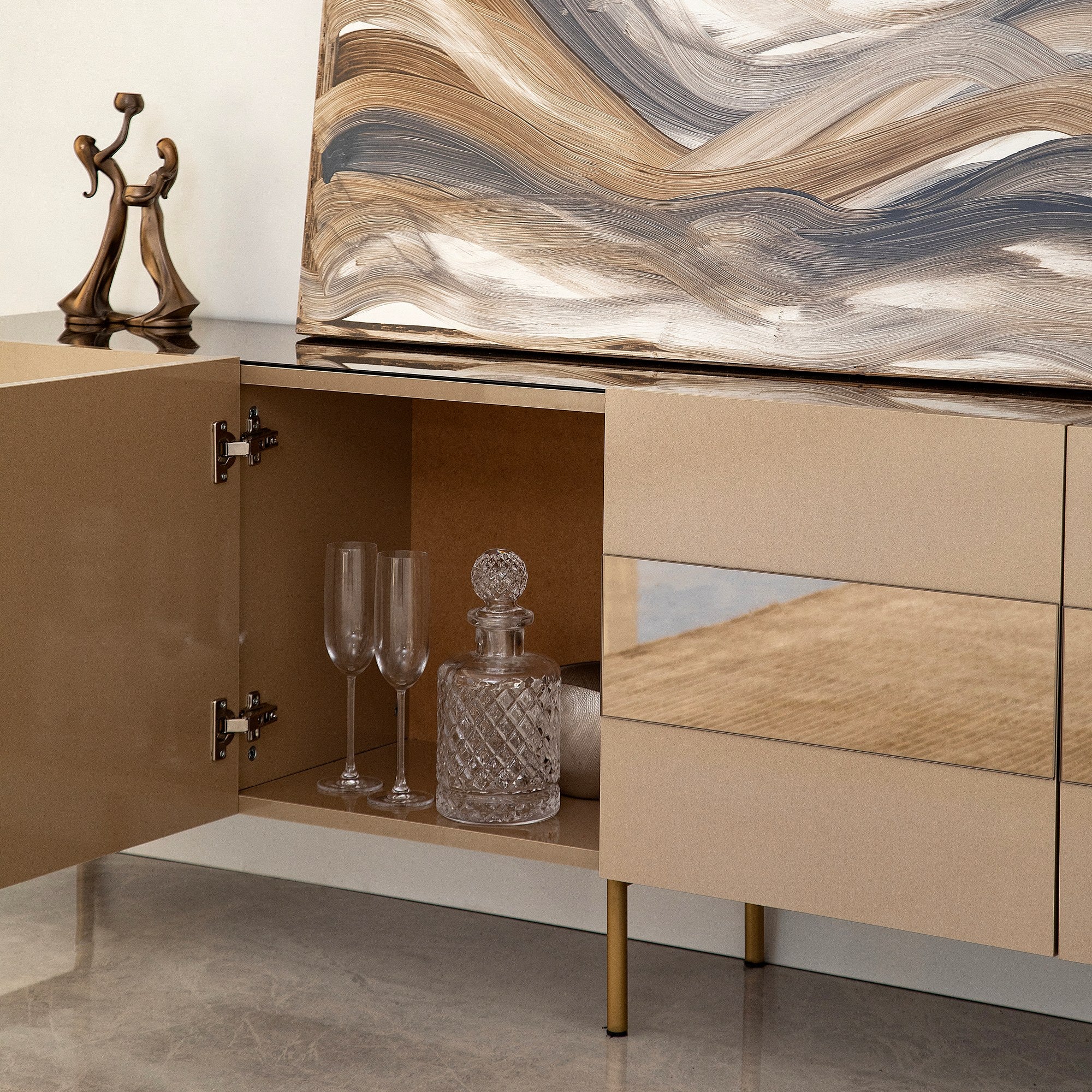 Suporte de TV elegante, 180 cm, bronze e dourado | 100% MDF, 18 mm de espessura | Design elegante para salas de estar modernas, altura: 59 cm, profundidade: 35 cm
