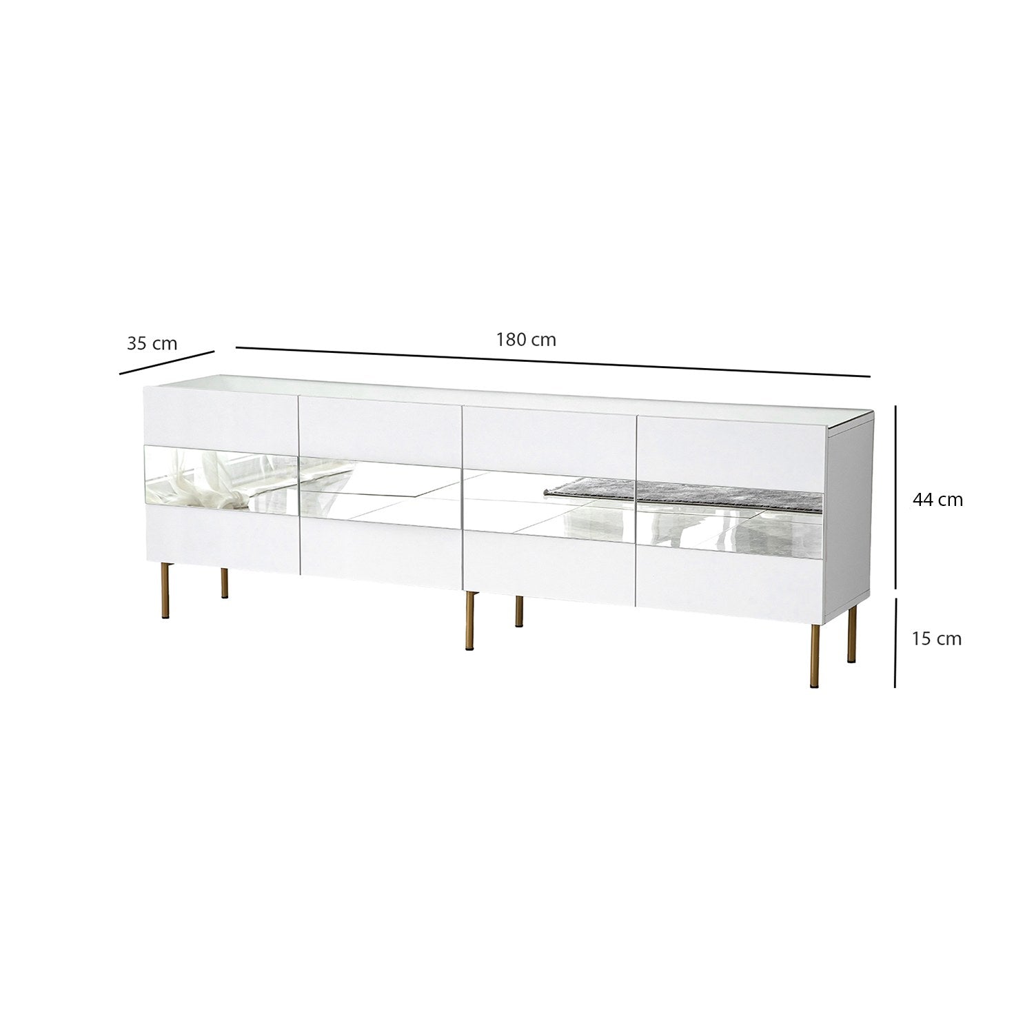 Suporte de TV elegante, branco e dourado, 180 x 35 x 59 cm | Painel de partículas 100% revestido em melamina, 18 mm de espessura | Elegante e funcional para salas de estar modernas