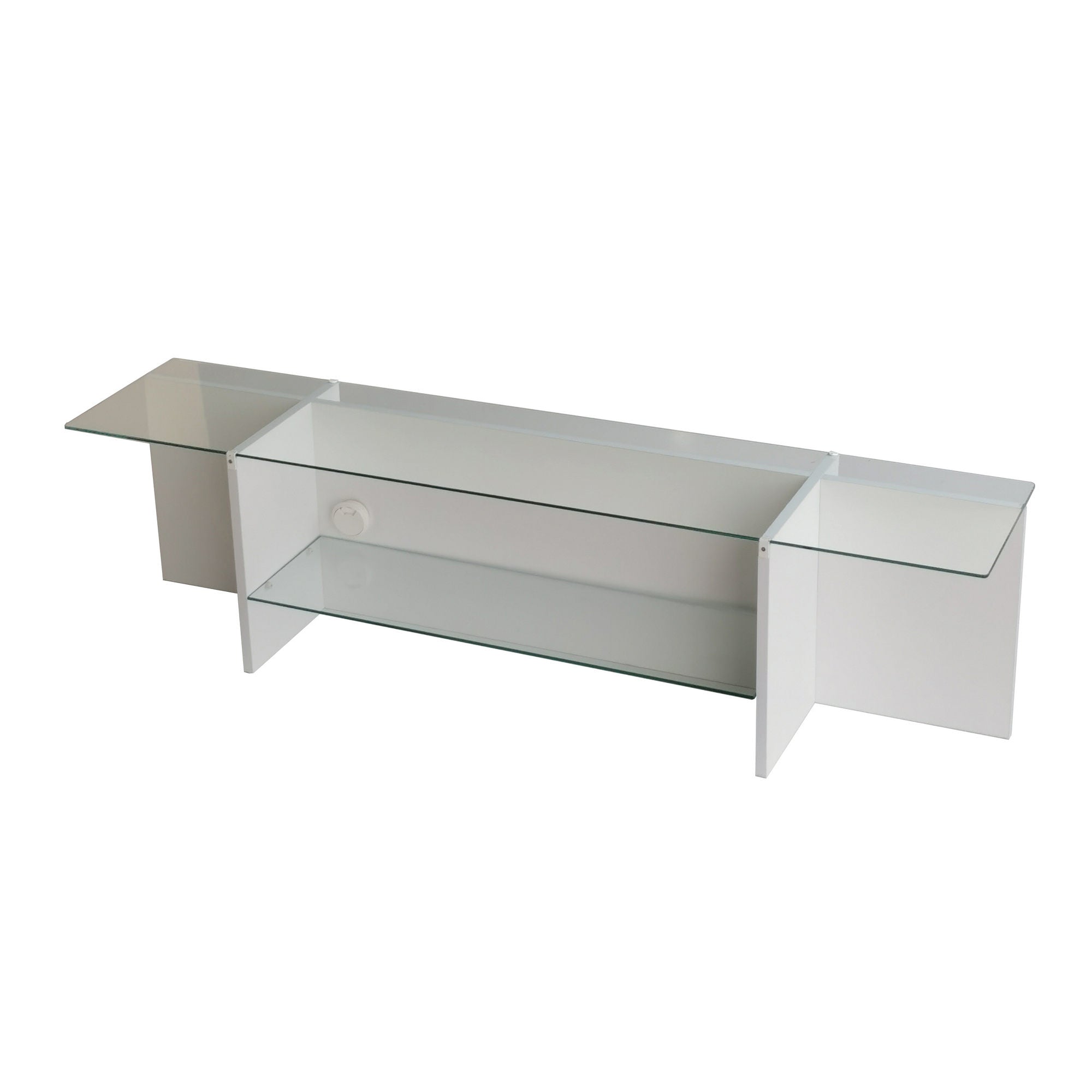 Suporte de TV escandinavo, branco, 158 x 40 x 35 cm | 100% vidro temperado e aglomerado revestido a melamina, 18 mm de espessura | Design elegante e funcional para salas de estar modernas