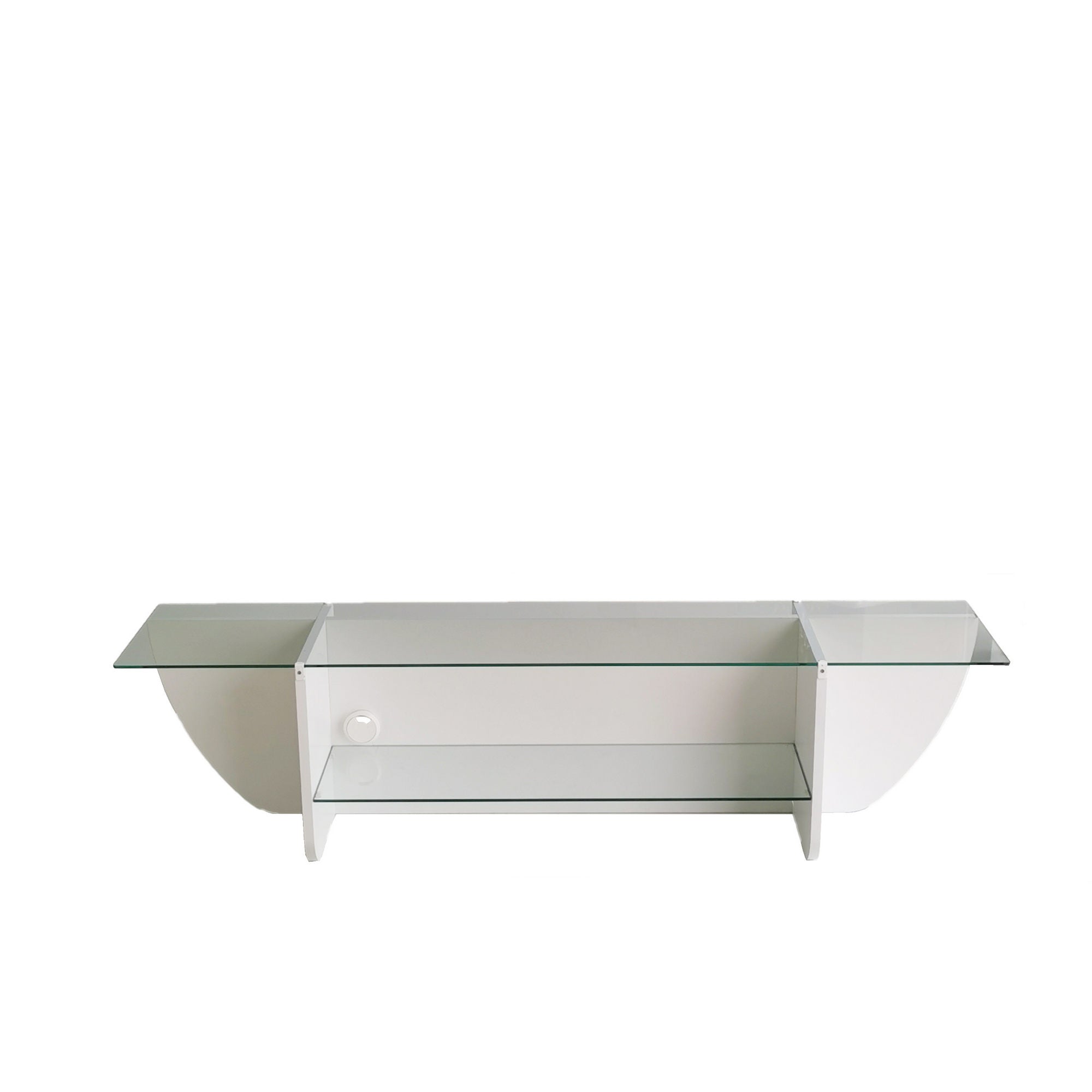 Suporte de TV escandinavo, branco, 158 x 40 x 35 cm | 100% vidro temperado e aglomerado revestido a melamina, 18 mm de espessura | Design elegante e funcional para salas de estar modernas