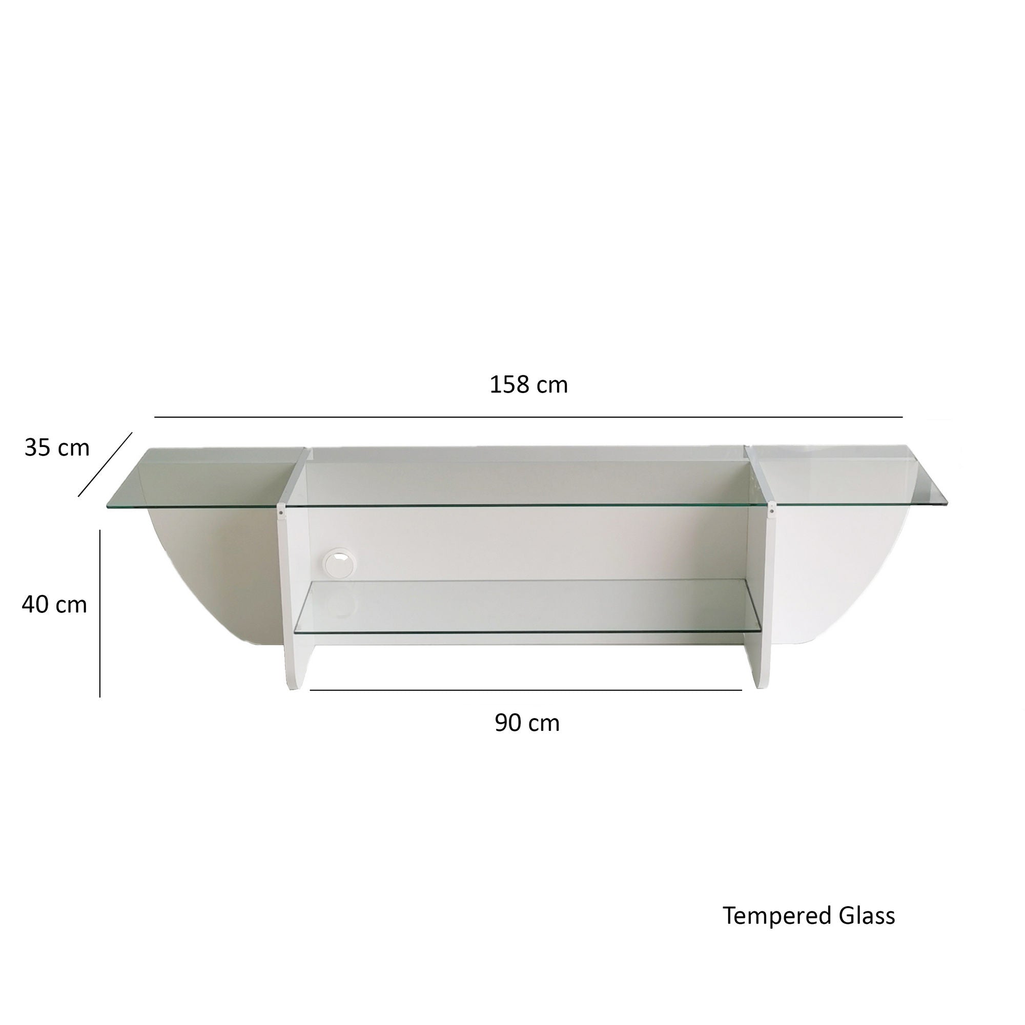 Suporte de TV escandinavo, branco, 158 x 40 x 35 cm | 100% vidro temperado e aglomerado revestido a melamina, 18 mm de espessura | Design elegante e funcional para salas de estar modernas