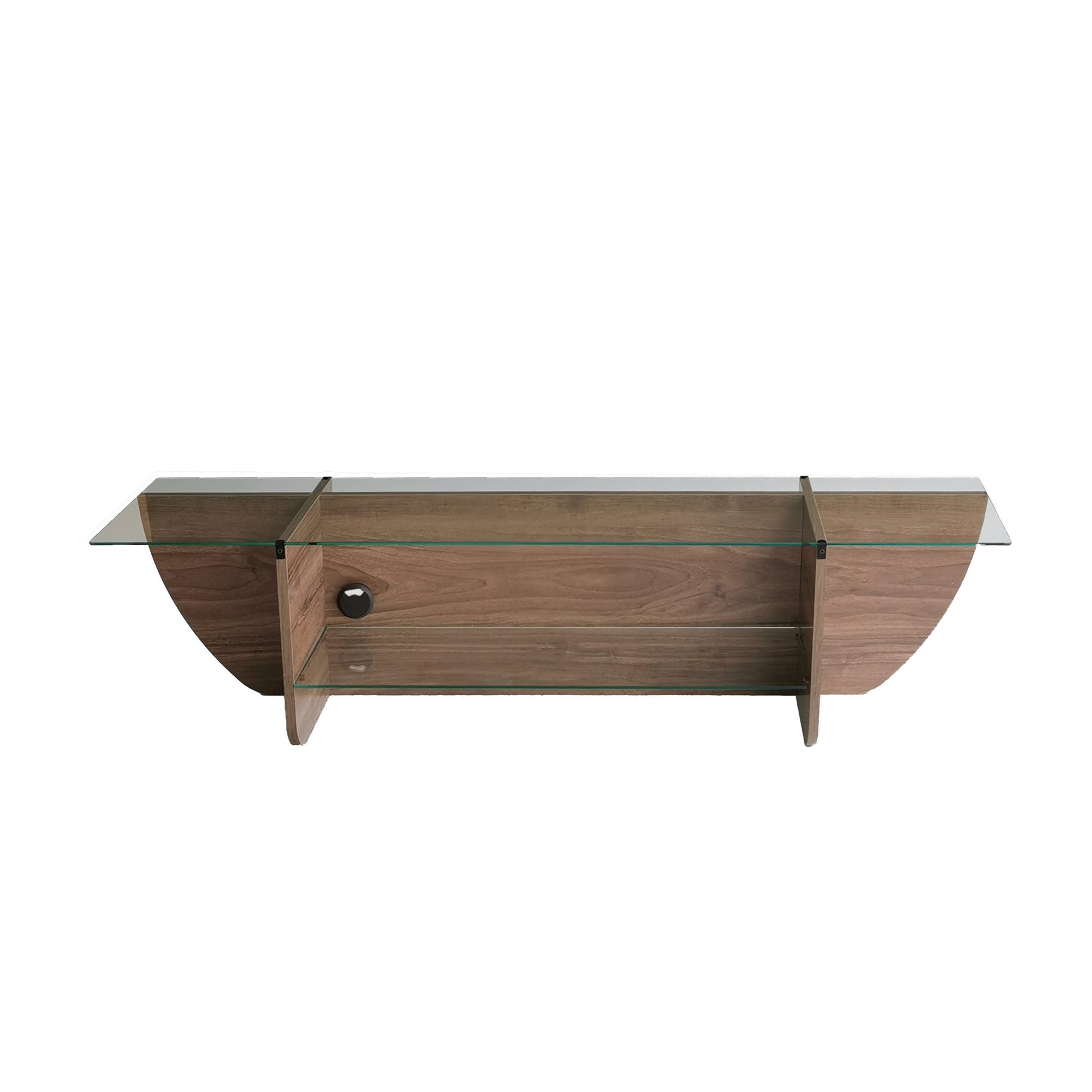 Suporte de TV escandinavo, nogueira, 158 x 40 x 35 cm | 100% vidro temperado e aglomerado revestido de melamina, 18 mm de espessura | Design elegante e funcional para salas de estar modernas