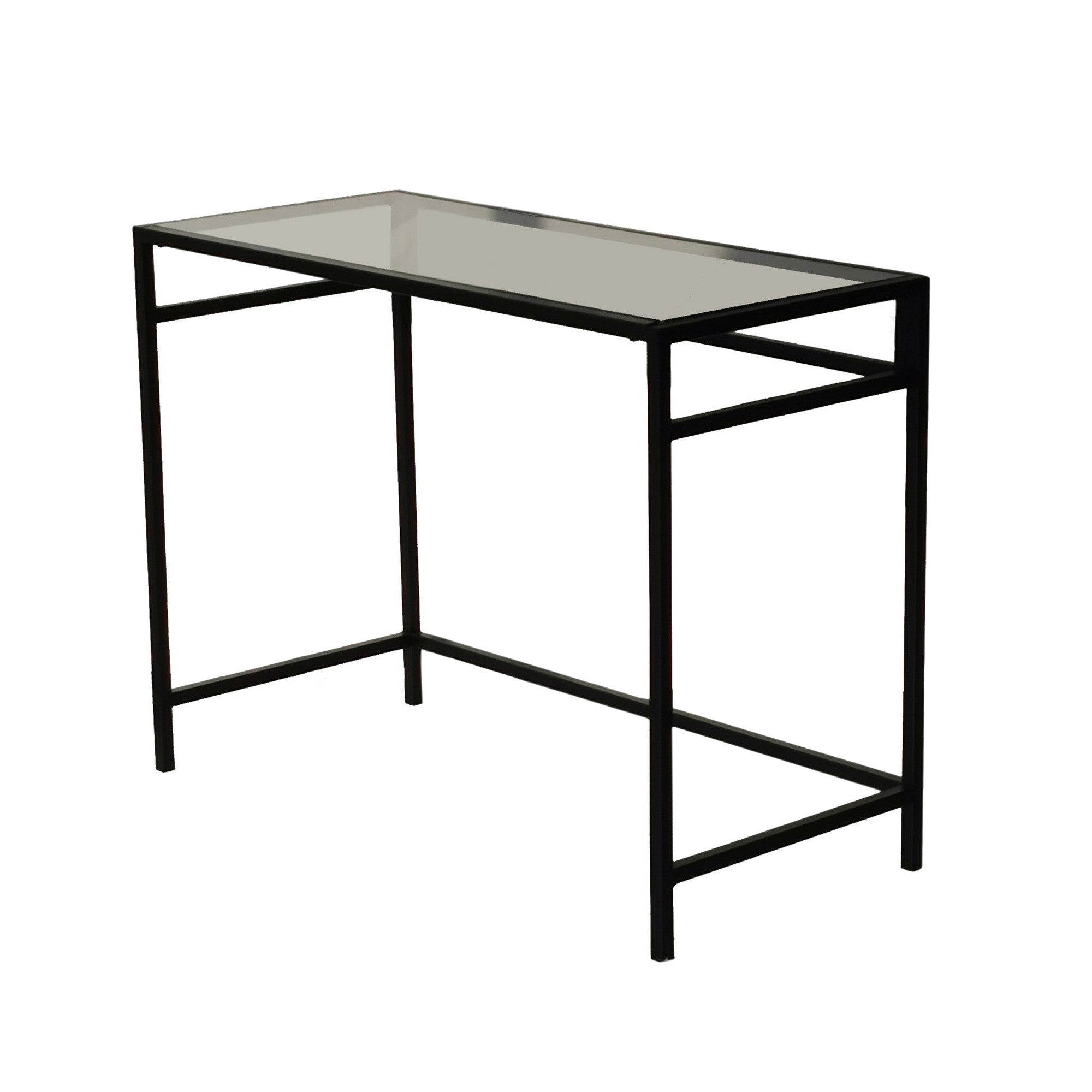Secretária de Estudo/Escritório Moderna com Tampo 100% em Vidro Temperado, Estrutura de Metal, 100x75x45 cm, Montável na Parede, Cores Preto e Fumê | Design Industrial Elegante para Escritório em Casa