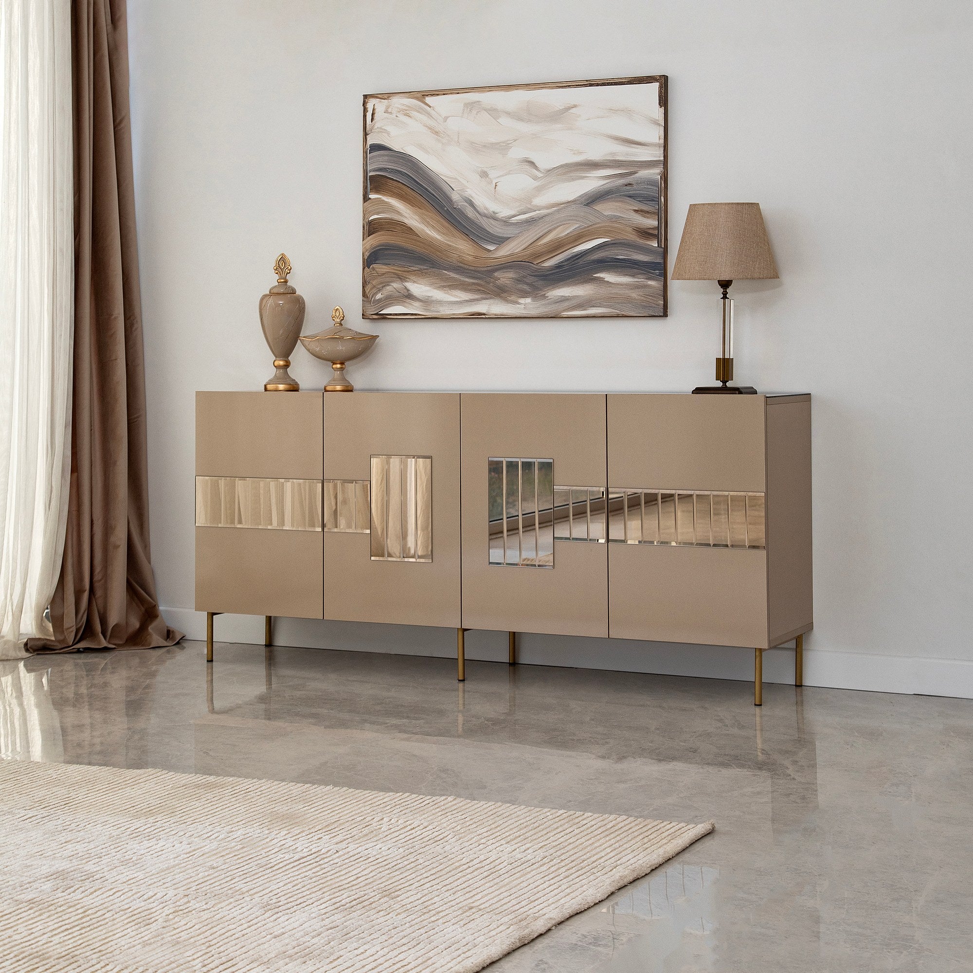 Aparador Elegante, Bronze e Dourado, 180 x 80 x 40 cm | 100% MDF, 18 mm de Espessura | Solução de Armazenamento Elegante para Espaços de Vida Modernos
