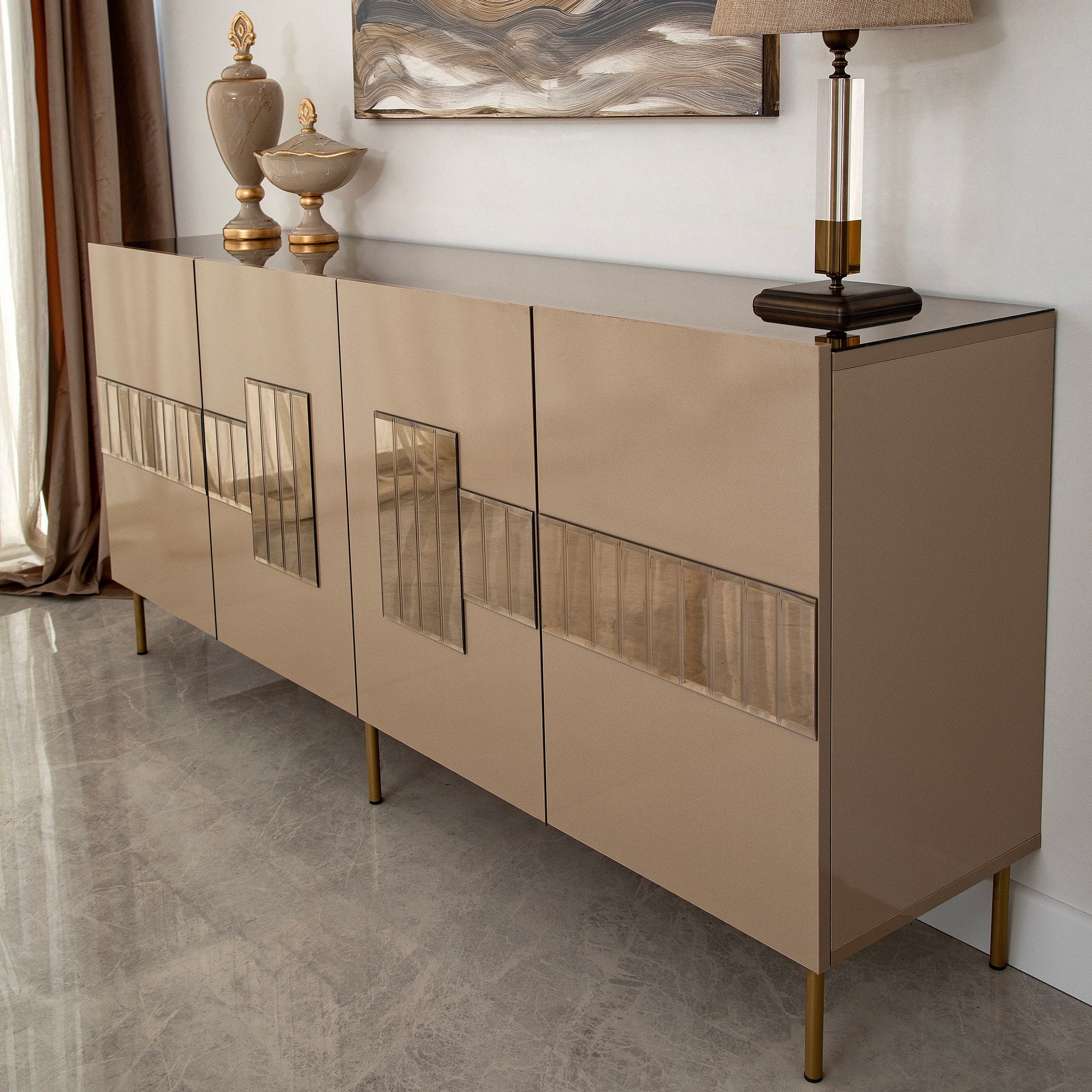 Aparador Elegante, Bronze e Dourado, 180 x 80 x 40 cm | 100% MDF, 18 mm de Espessura | Solução de Armazenamento Elegante para Espaços de Vida Modernos