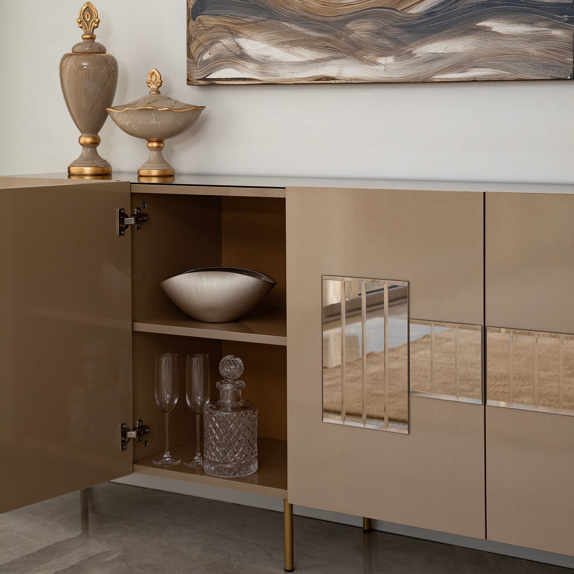 Aparador Elegante, Bronze e Dourado, 180 x 80 x 40 cm | 100% MDF, 18 mm de Espessura | Solução de Armazenamento Elegante para Espaços de Vida Modernos