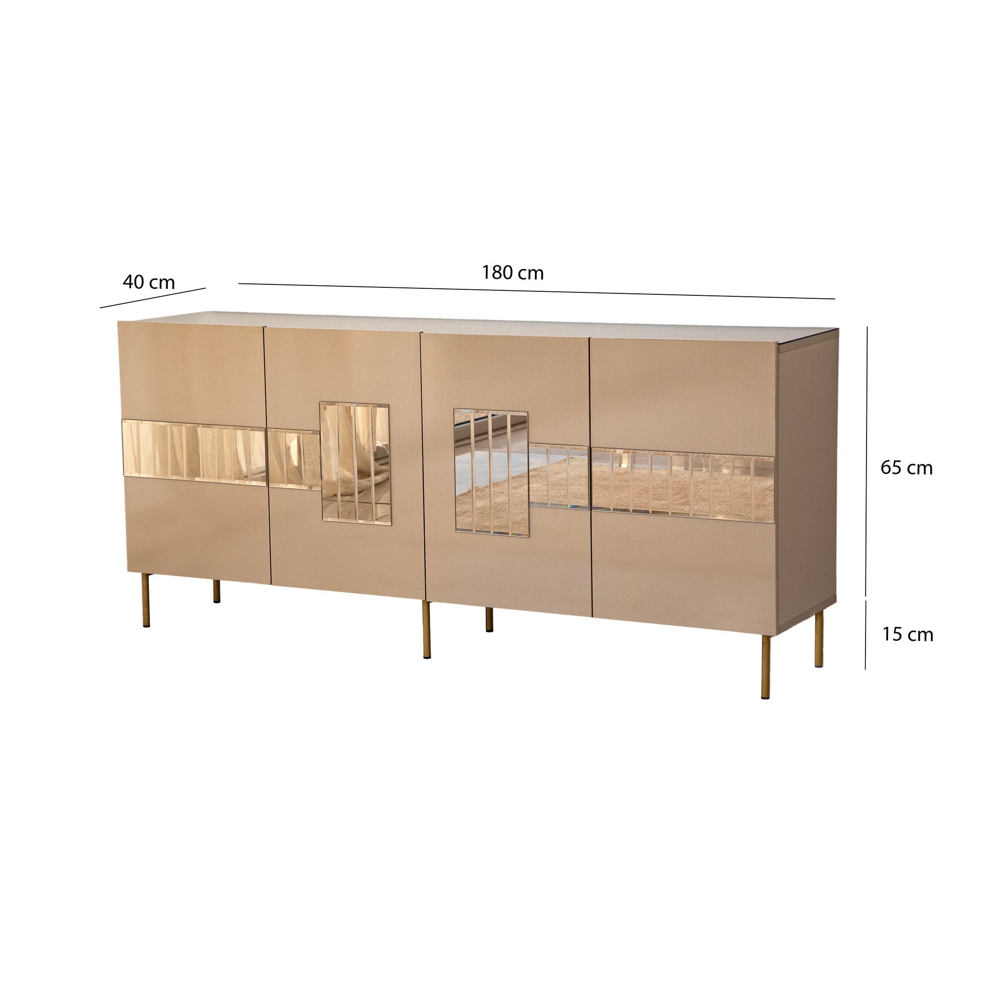 Aparador Elegante, Bronze e Dourado, 180 x 80 x 40 cm | 100% MDF, 18 mm de Espessura | Solução de Armazenamento Elegante para Espaços de Vida Modernos