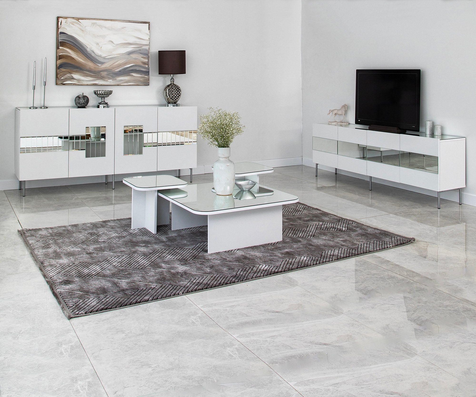 Aparador Elegante, Branco e Prateada, 180 x 80 x 40 cm | Painel de Partículas 100% Revestido em Melamina, 18 mm de Espessura | Armazenamento Elegante para Casas Modernos