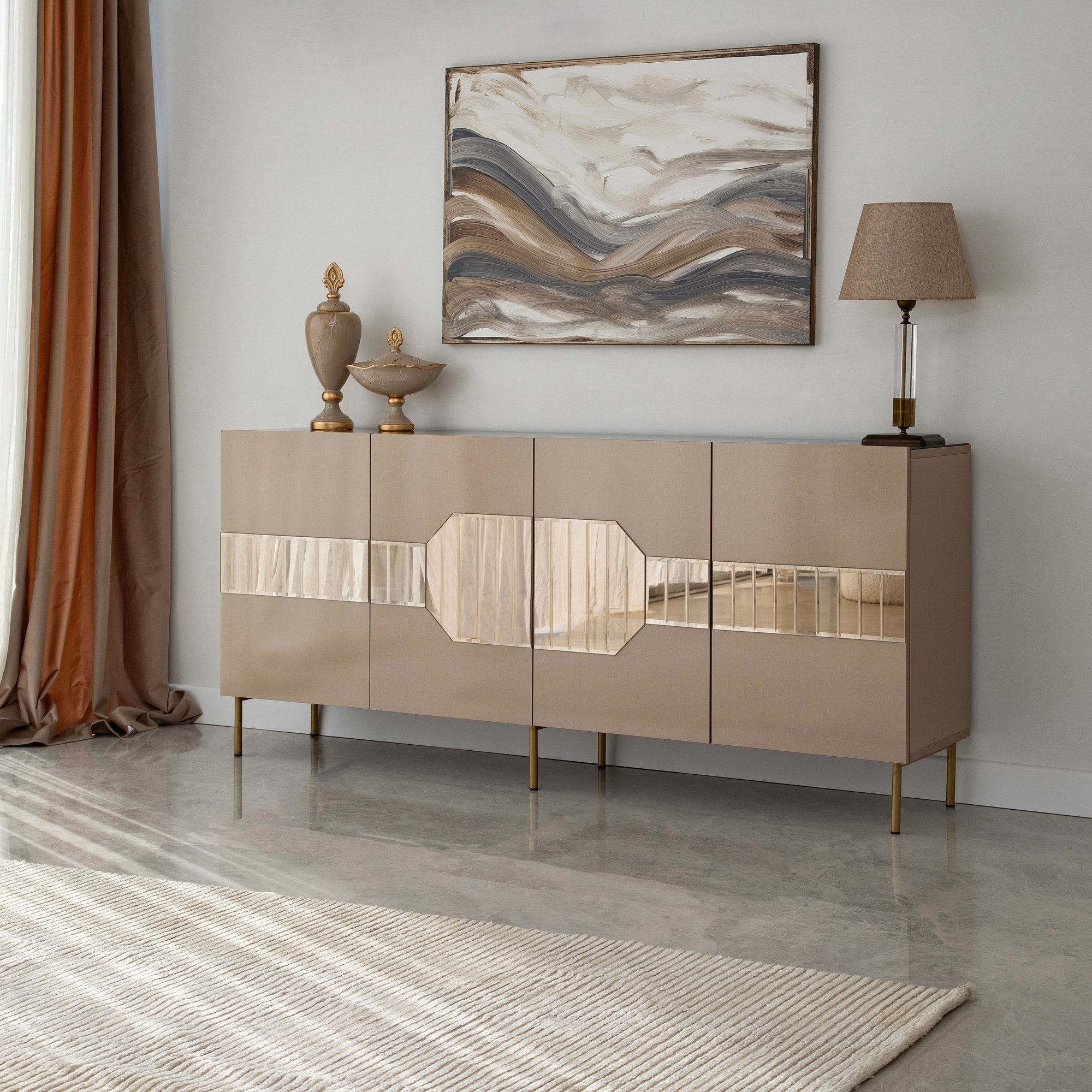 Aparador Elegante, Bronze e Dourado, 180 x 80 x 40 cm | 100% MDF, 18 mm de Espessura | Solução de Armazenamento Elegante para Espaços de Vida Modernos