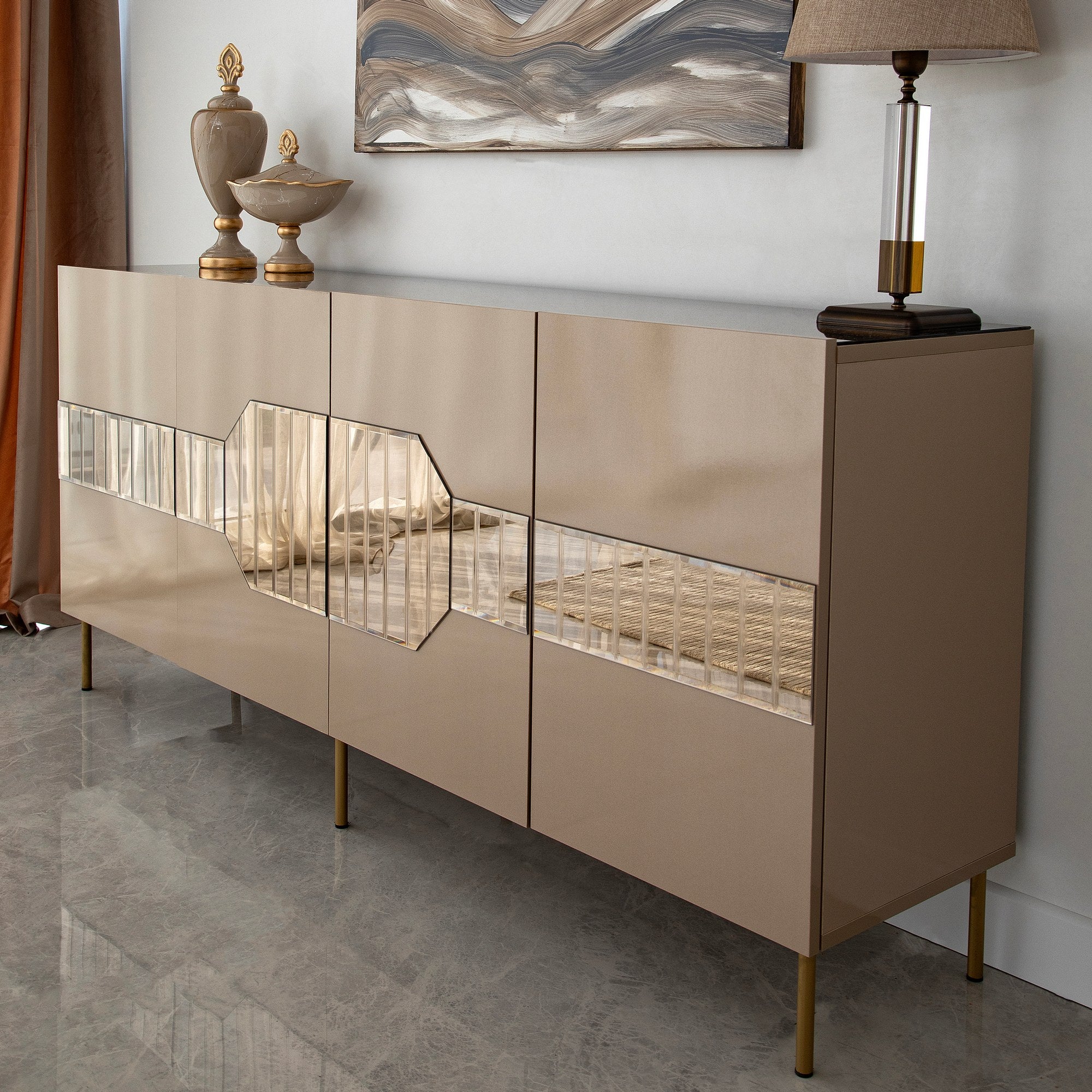 Aparador Elegante, Bronze e Dourado, 180 x 80 x 40 cm | 100% MDF, 18 mm de Espessura | Solução de Armazenamento Elegante para Espaços de Vida Modernos