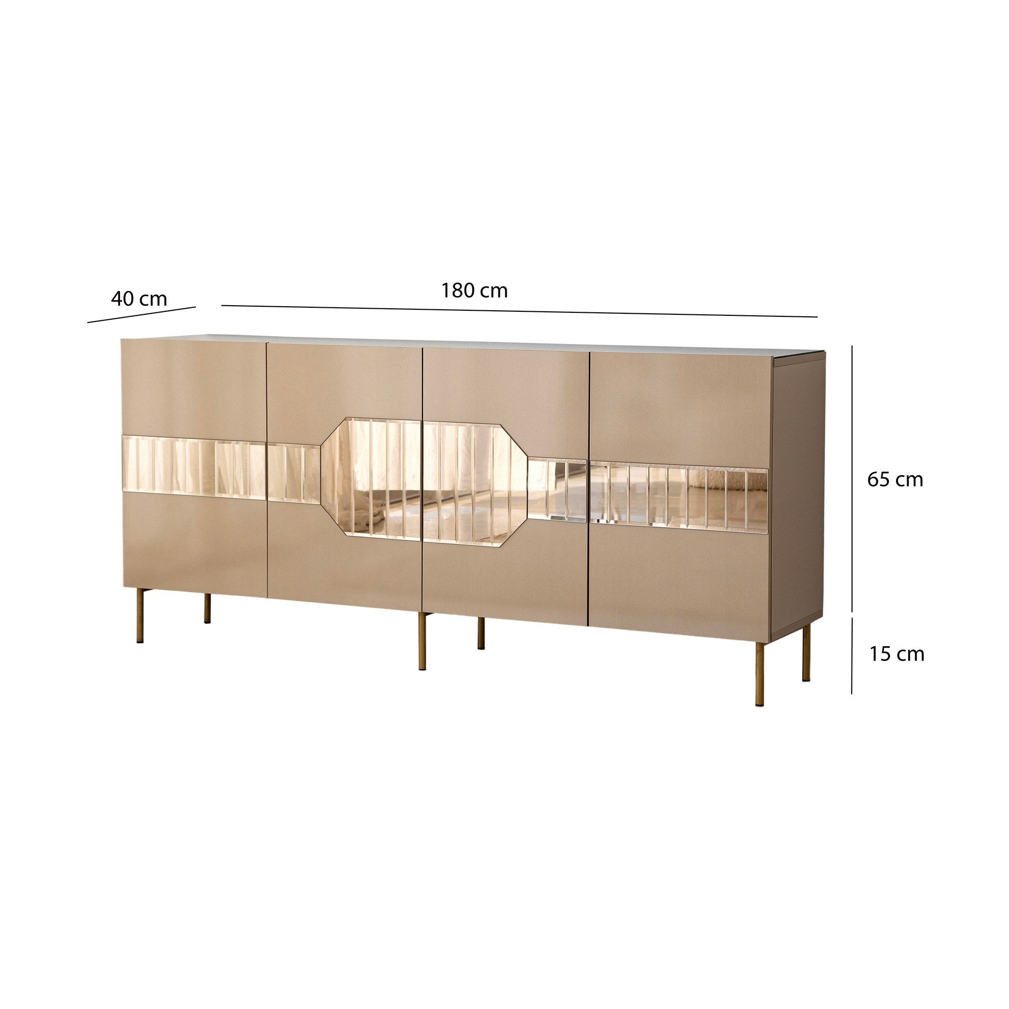 Aparador Elegante, Bronze e Dourado, 180 x 80 x 40 cm | 100% MDF, 18 mm de Espessura | Solução de Armazenamento Elegante para Espaços de Vida Modernos