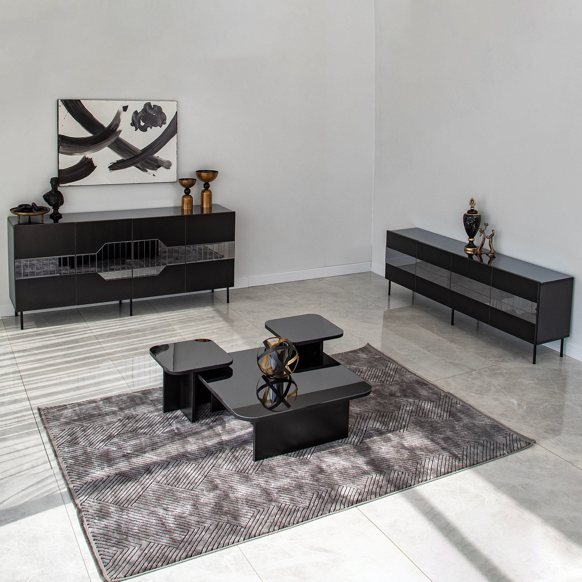 Aparador Elegante, Preta e Fumê, 180 x 80 x 40 cm | Painel de Partículas 100% Revestido em Melamina, 18 mm de Espessura | Design Moderno para Casa e Escritório