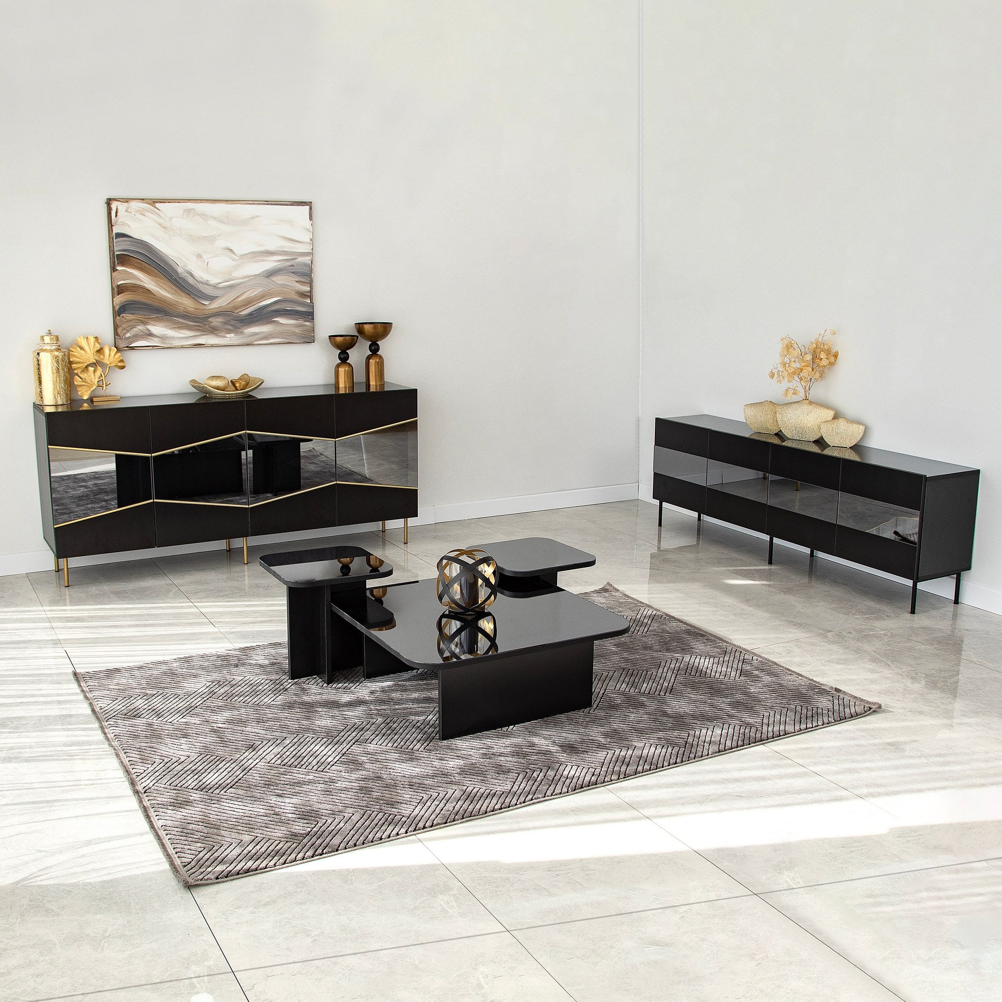 Aparador Elegante, Preta e Fumê, 180 x 80 x 40 cm | Painel de Partículas 100% Revestido em Melamina, 18 mm de Espessura | Design Moderno para Casa e Escritório