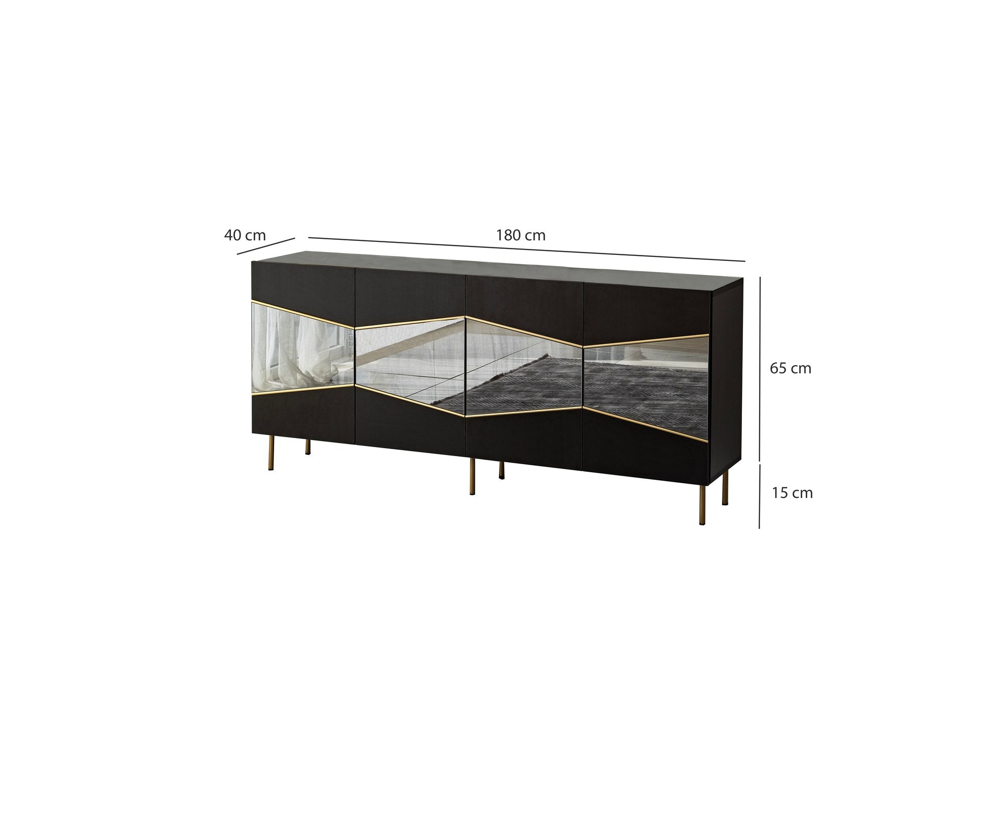 Aparador Elegante, Preta e Fumê, 180 x 80 x 40 cm | Painel de Partículas 100% Revestido em Melamina, 18 mm de Espessura | Design Moderno para Casa e Escritório