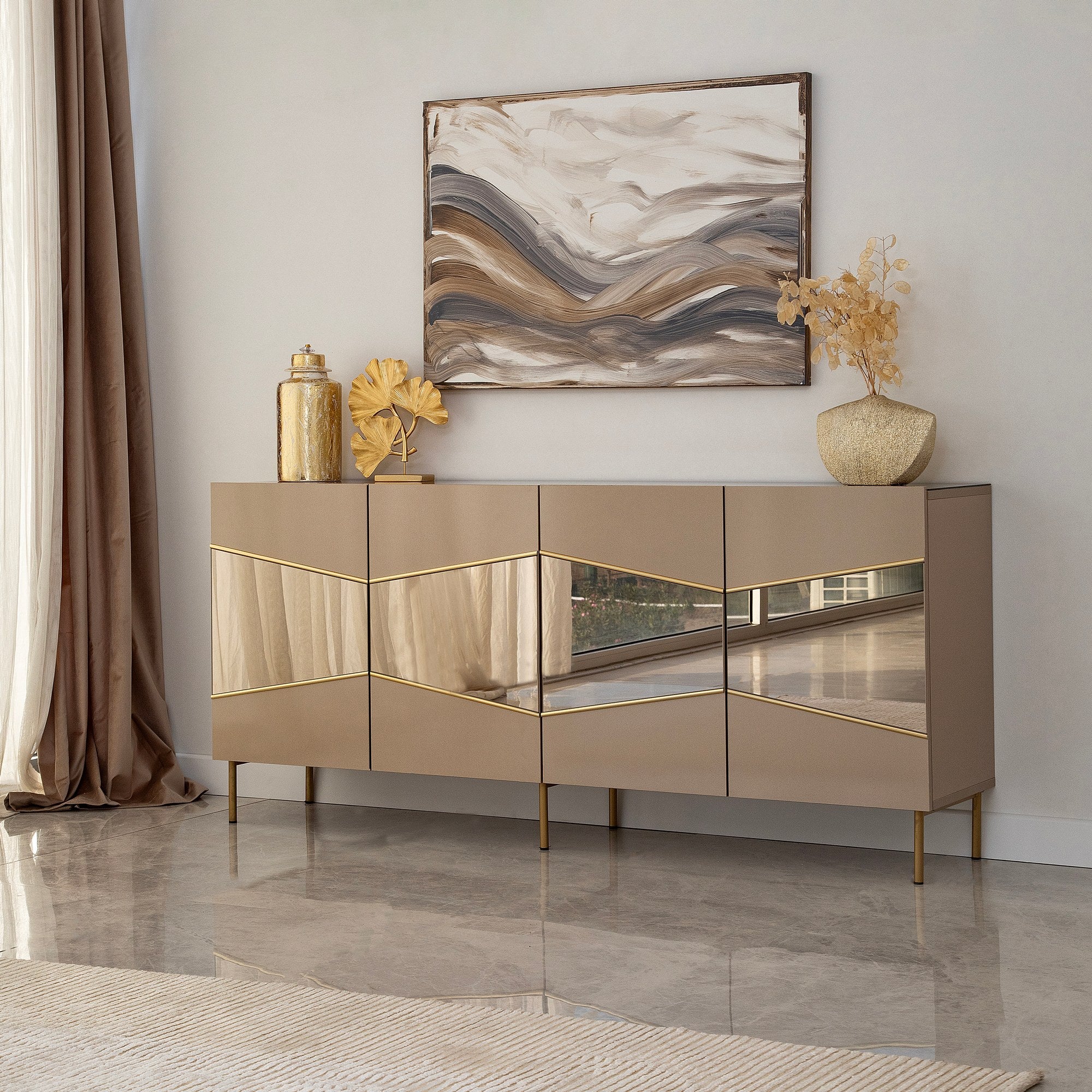 Aparador Elegante, Bronze e Dourado, 180 x 80 x 40 cm | 100% MDF, 18 mm de Espessura | Solução de Armazenamento Elegante para Espaços de Vida Modernos