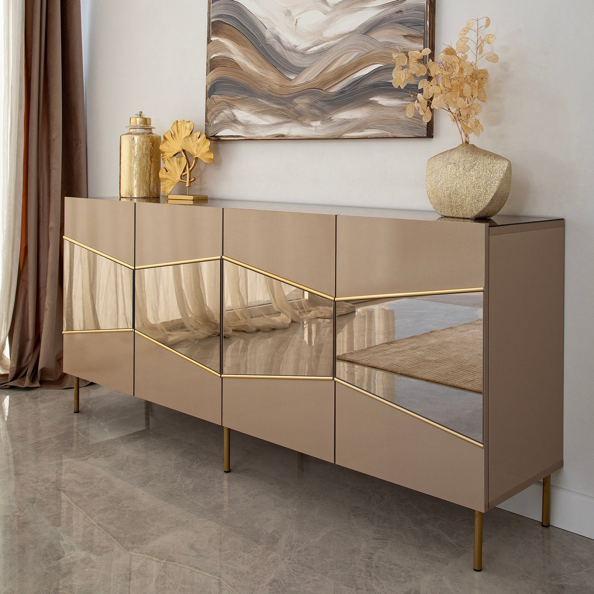 Aparador Elegante, Bronze e Dourado, 180 x 80 x 40 cm | 100% MDF, 18 mm de Espessura | Solução de Armazenamento Elegante para Espaços de Vida Modernos