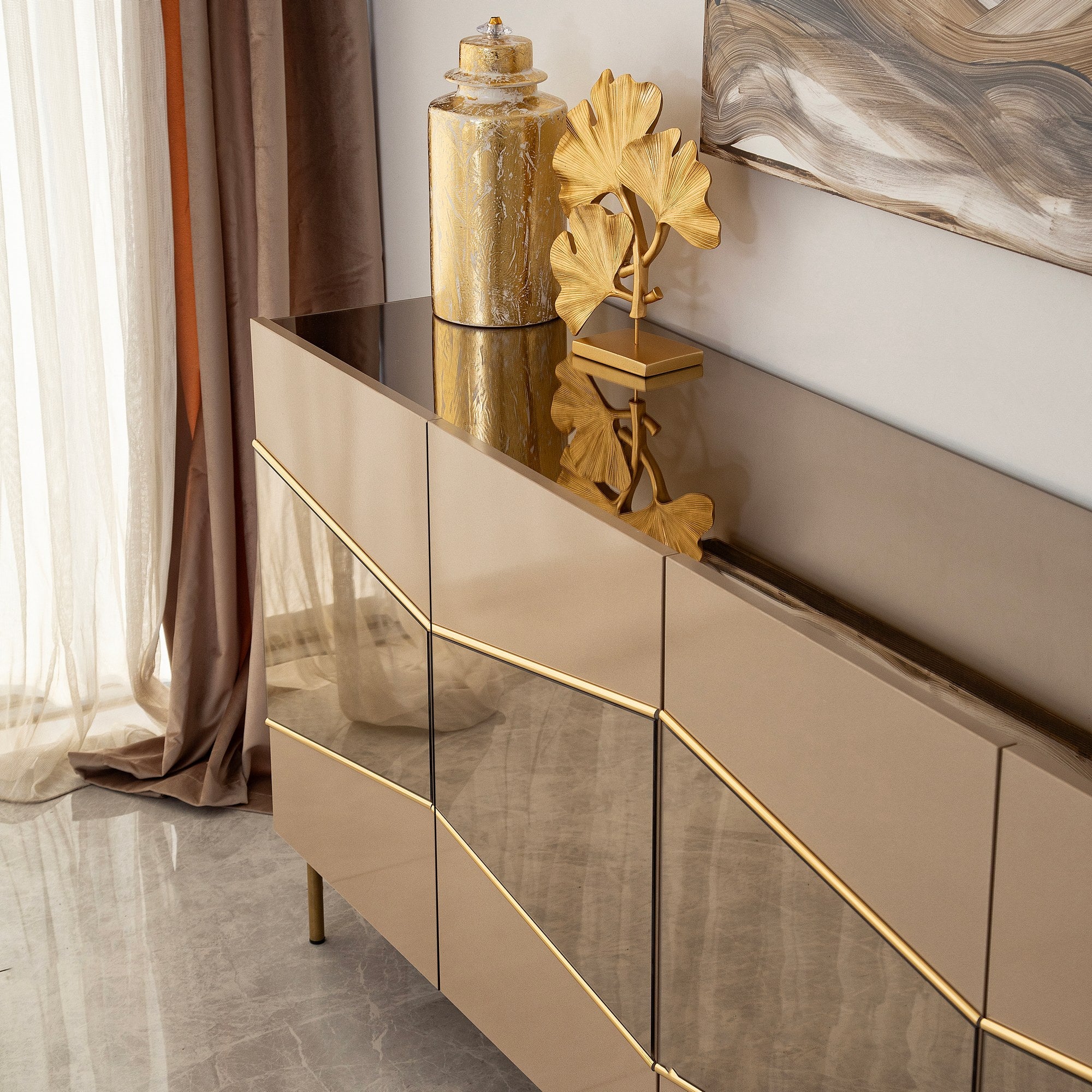 Aparador Elegante, Bronze e Dourado, 180 x 80 x 40 cm | 100% MDF, 18 mm de Espessura | Solução de Armazenamento Elegante para Espaços de Vida Modernos