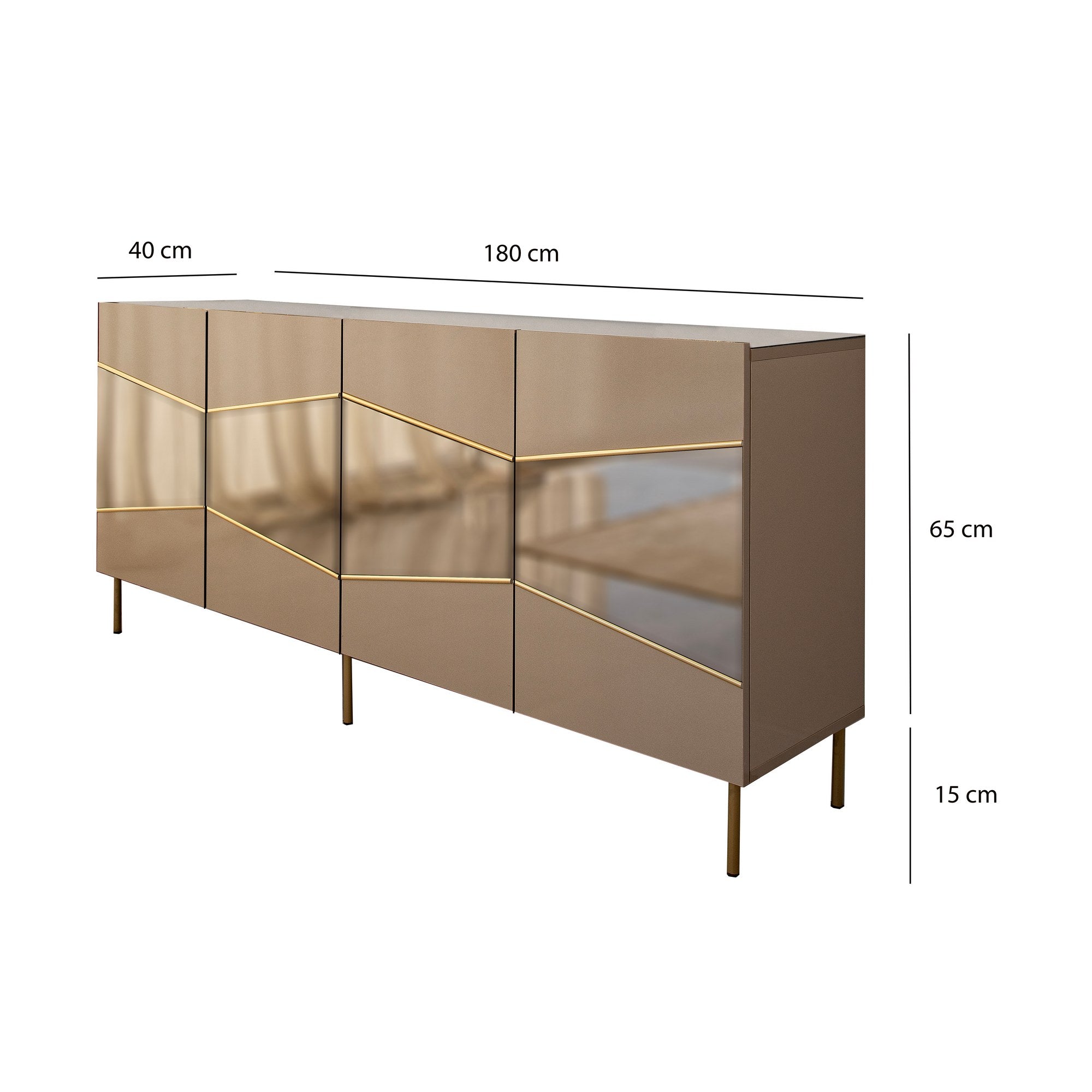 Aparador Elegante, Bronze e Dourado, 180 x 80 x 40 cm | 100% MDF, 18 mm de Espessura | Solução de Armazenamento Elegante para Espaços de Vida Modernos