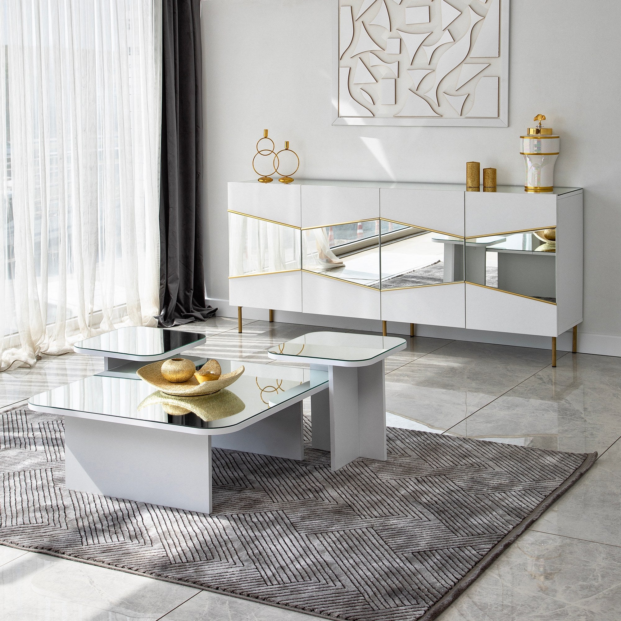 Aparador Elegante em Branco e Dourado, 180 x 40 x 80 cm | Painel de Partículas 100% Revestido em Melamina, 18 mm de Espessura | Armazenamento Elegante para Espaços Modernos