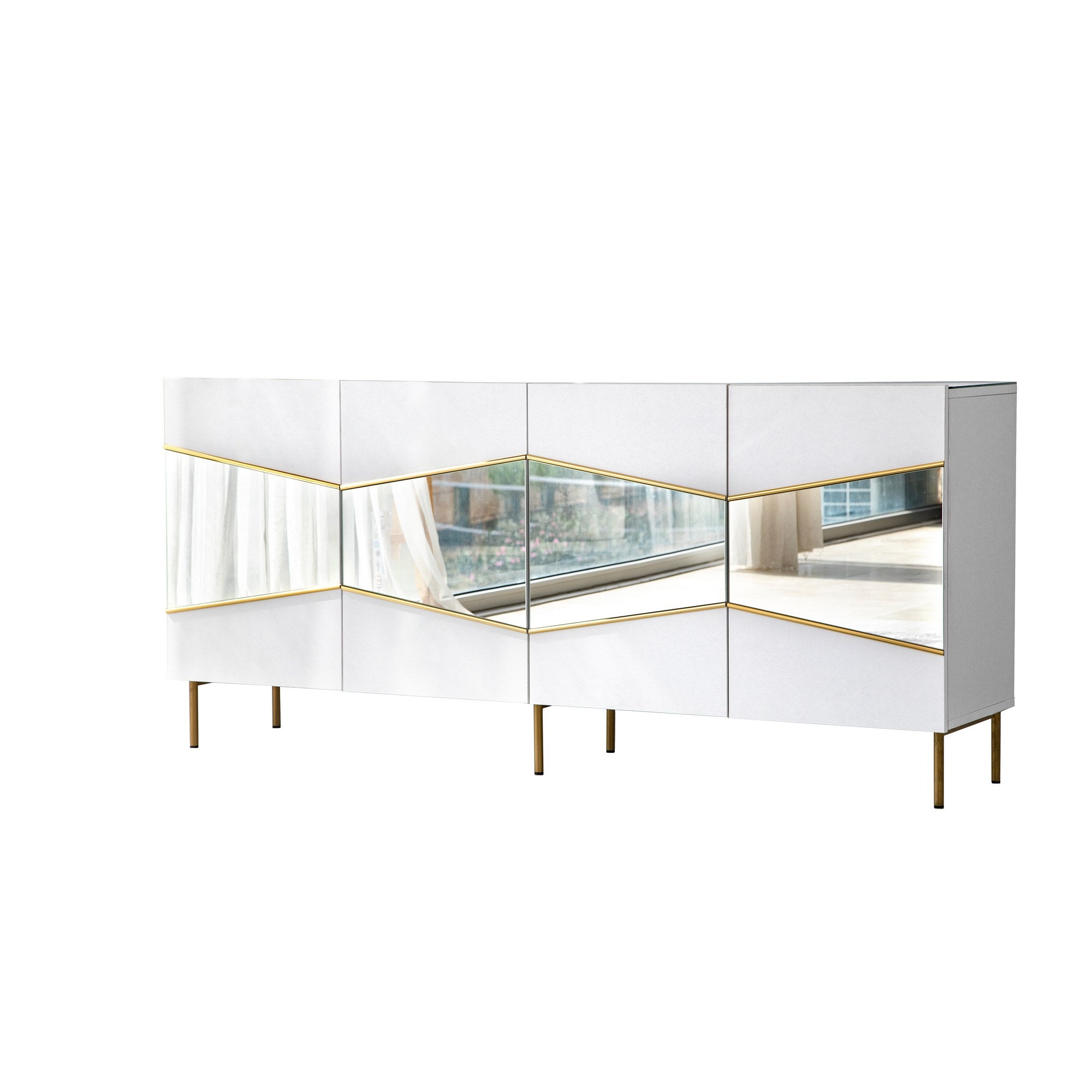 Aparador Elegante em Branco e Dourado, 180 x 40 x 80 cm | Painel de Partículas 100% Revestido em Melamina, 18 mm de Espessura | Armazenamento Elegante para Espaços Modernos