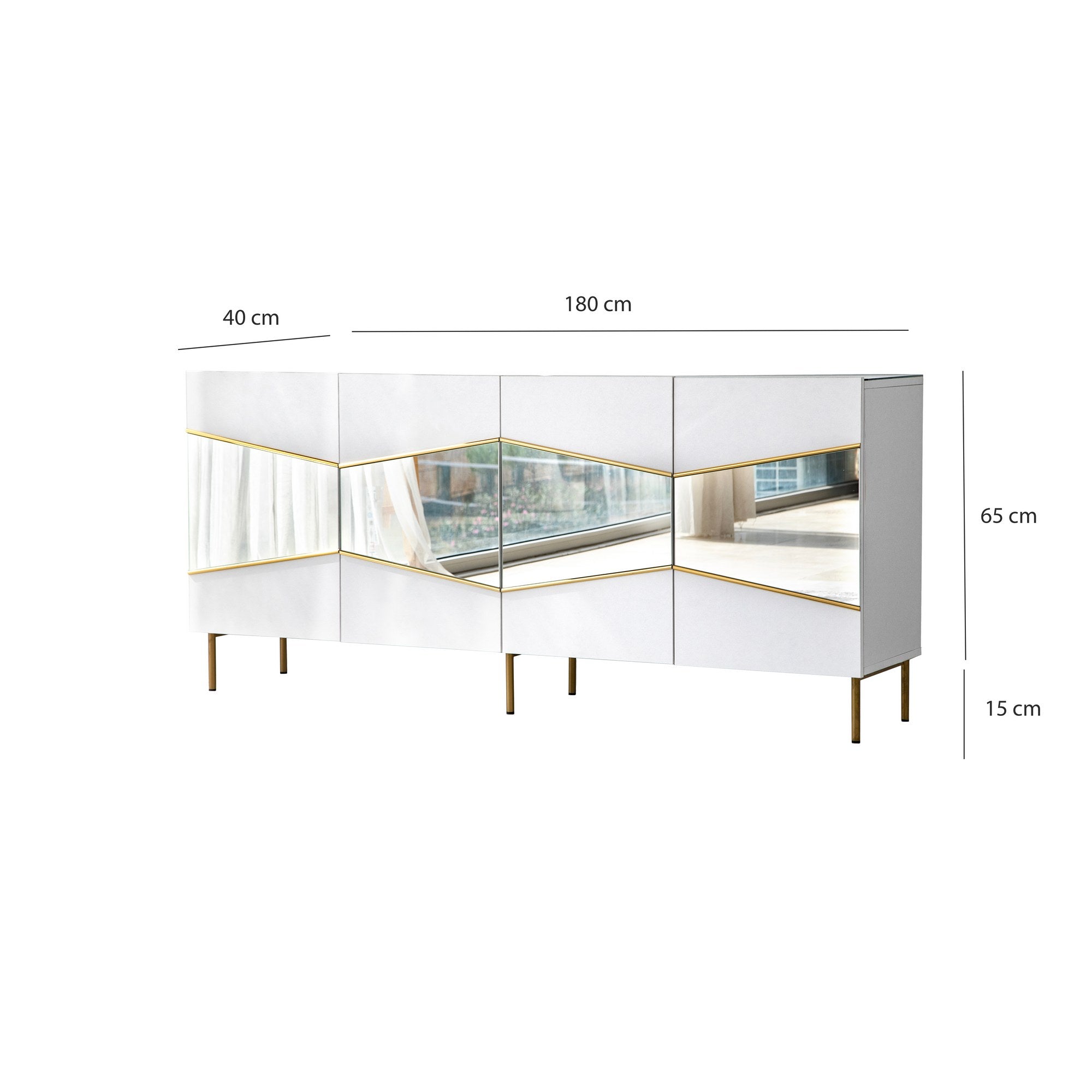 Aparador Elegante em Branco e Dourado, 180 x 40 x 80 cm | Painel de Partículas 100% Revestido em Melamina, 18 mm de Espessura | Armazenamento Elegante para Espaços Modernos
