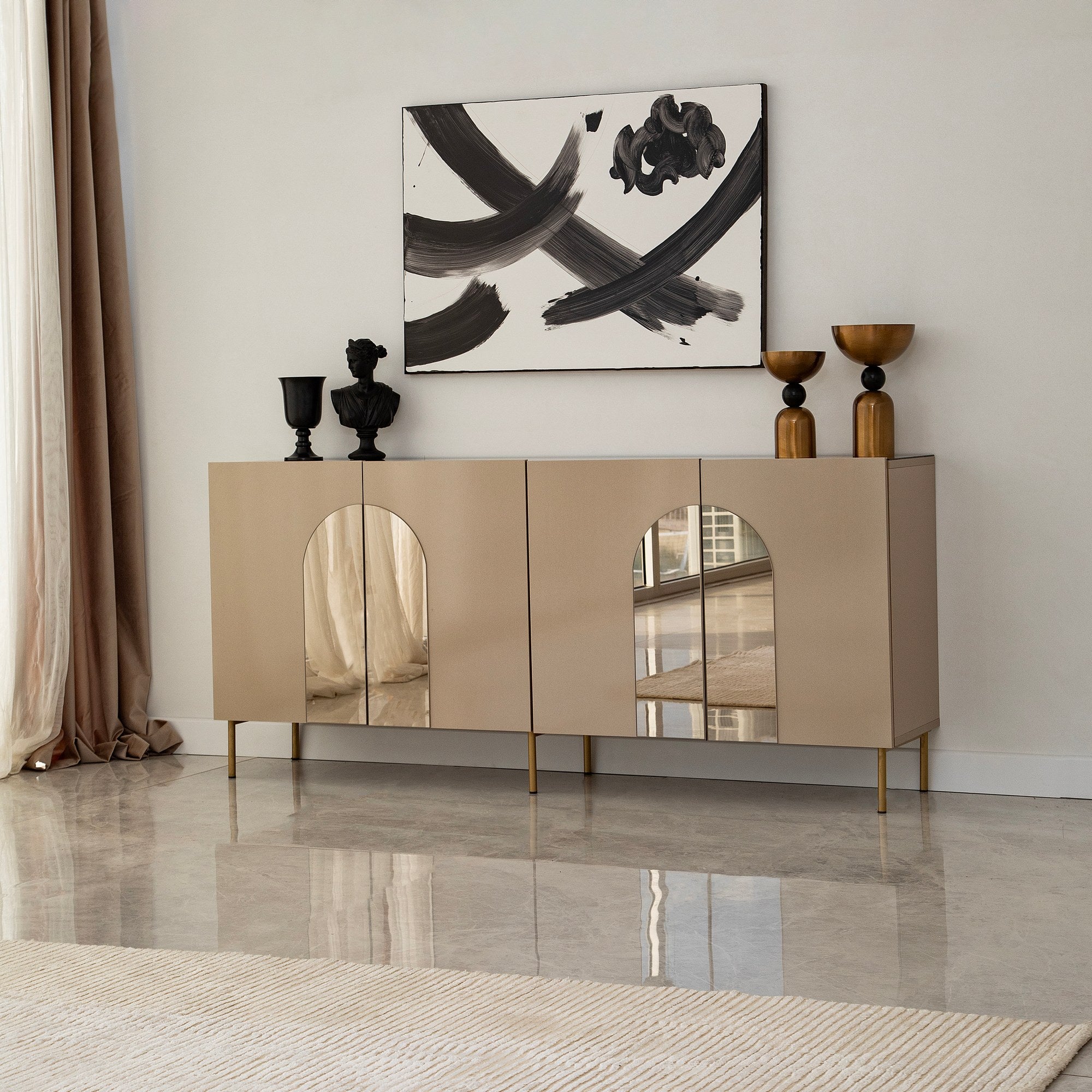 Aparador Elegante, Bronze e Dourado, 180 x 80 x 40 cm | 100% MDF, 18 mm de Espessura | Solução de Armazenamento Elegante para Espaços de Vida Modernos