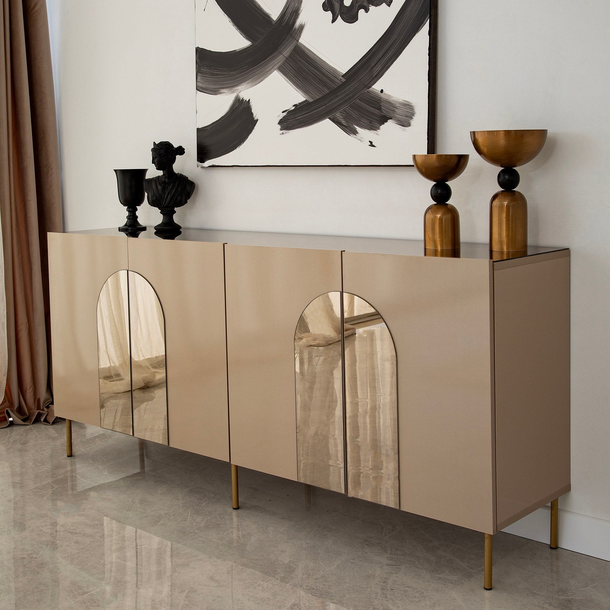 Aparador Elegante, Bronze e Dourado, 180 x 80 x 40 cm | 100% MDF, 18 mm de Espessura | Solução de Armazenamento Elegante para Espaços de Vida Modernos