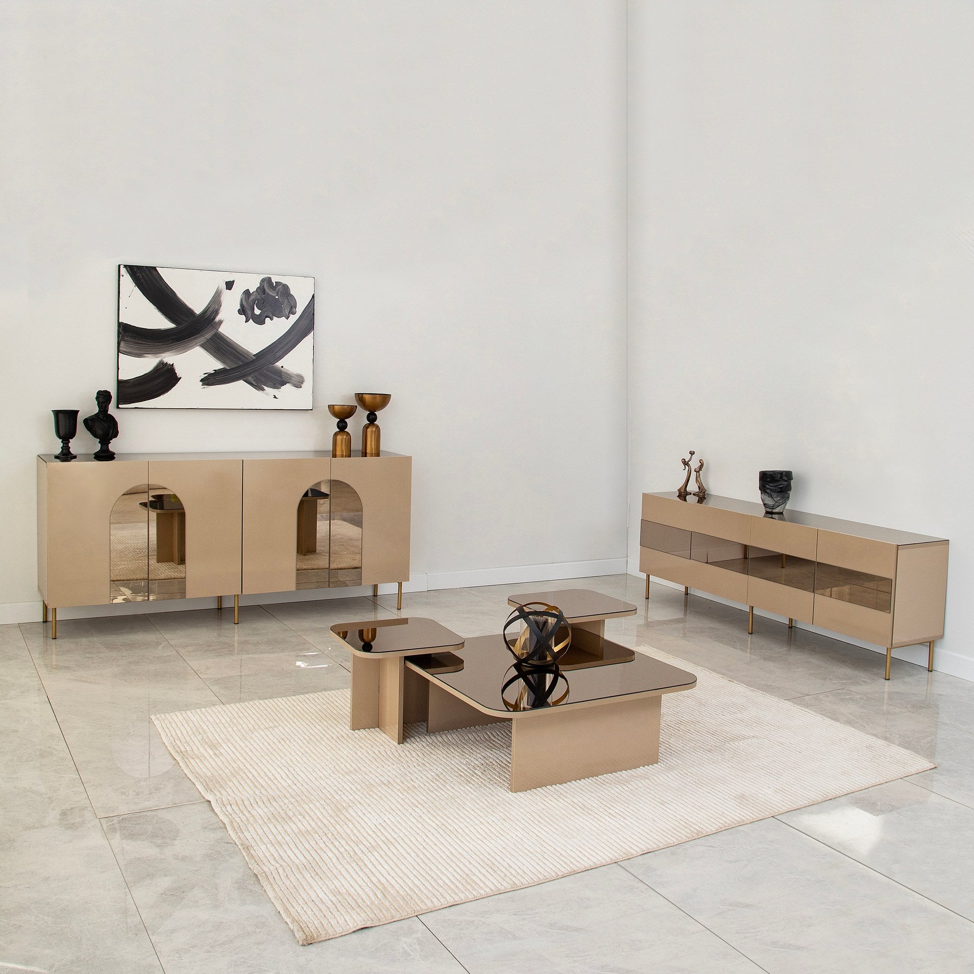 Aparador Elegante, Bronze e Dourado, 180 x 80 x 40 cm | 100% MDF, 18 mm de Espessura | Solução de Armazenamento Elegante para Espaços de Vida Modernos