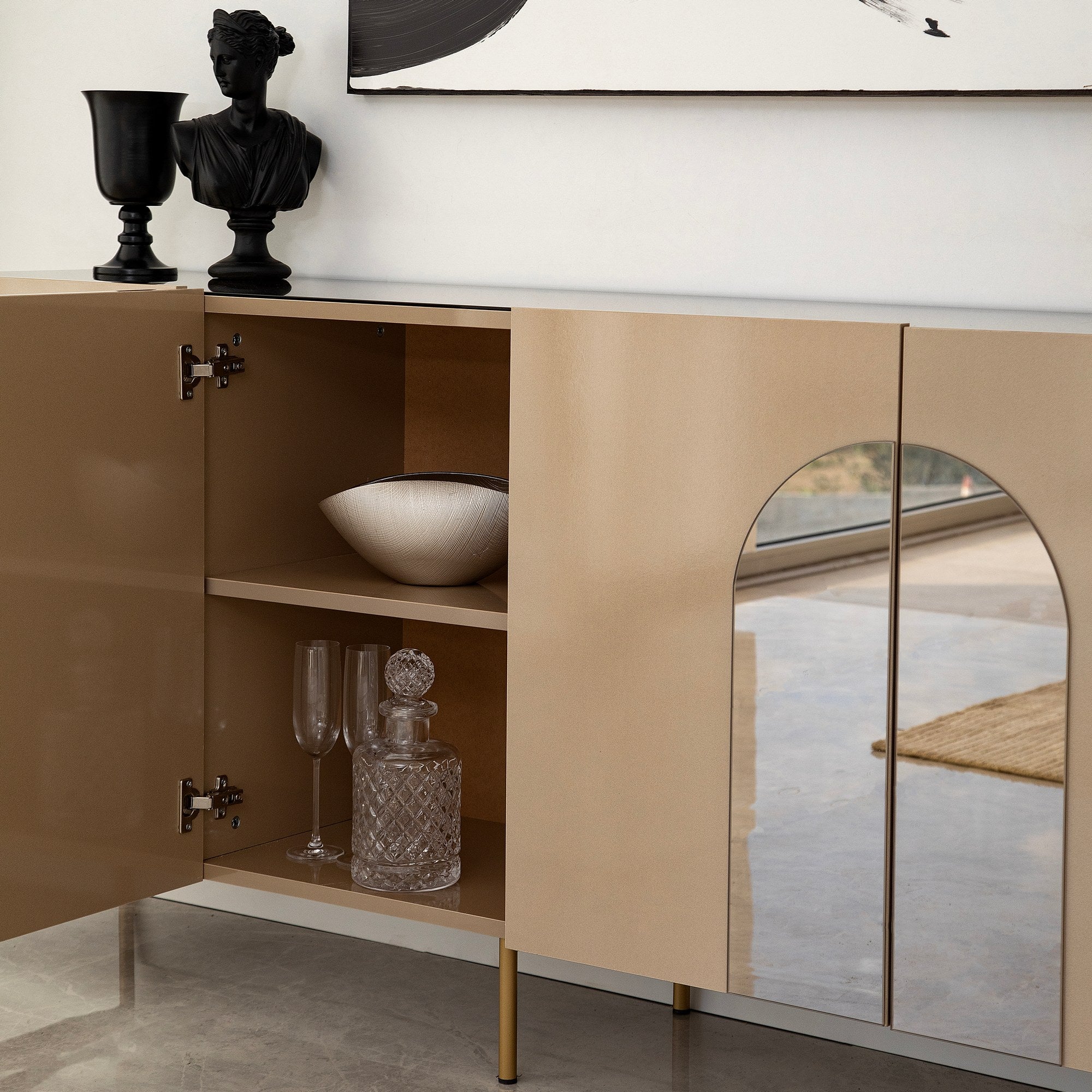 Aparador Elegante, Bronze e Dourado, 180 x 80 x 40 cm | 100% MDF, 18 mm de Espessura | Solução de Armazenamento Elegante para Espaços de Vida Modernos