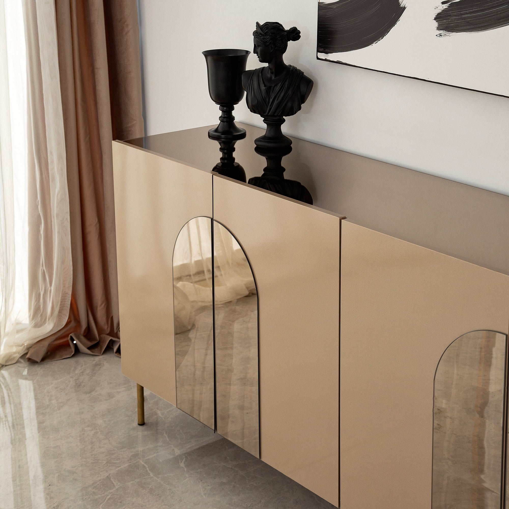 Aparador Elegante, Bronze e Dourado, 180 x 80 x 40 cm | 100% MDF, 18 mm de Espessura | Solução de Armazenamento Elegante para Espaços de Vida Modernos