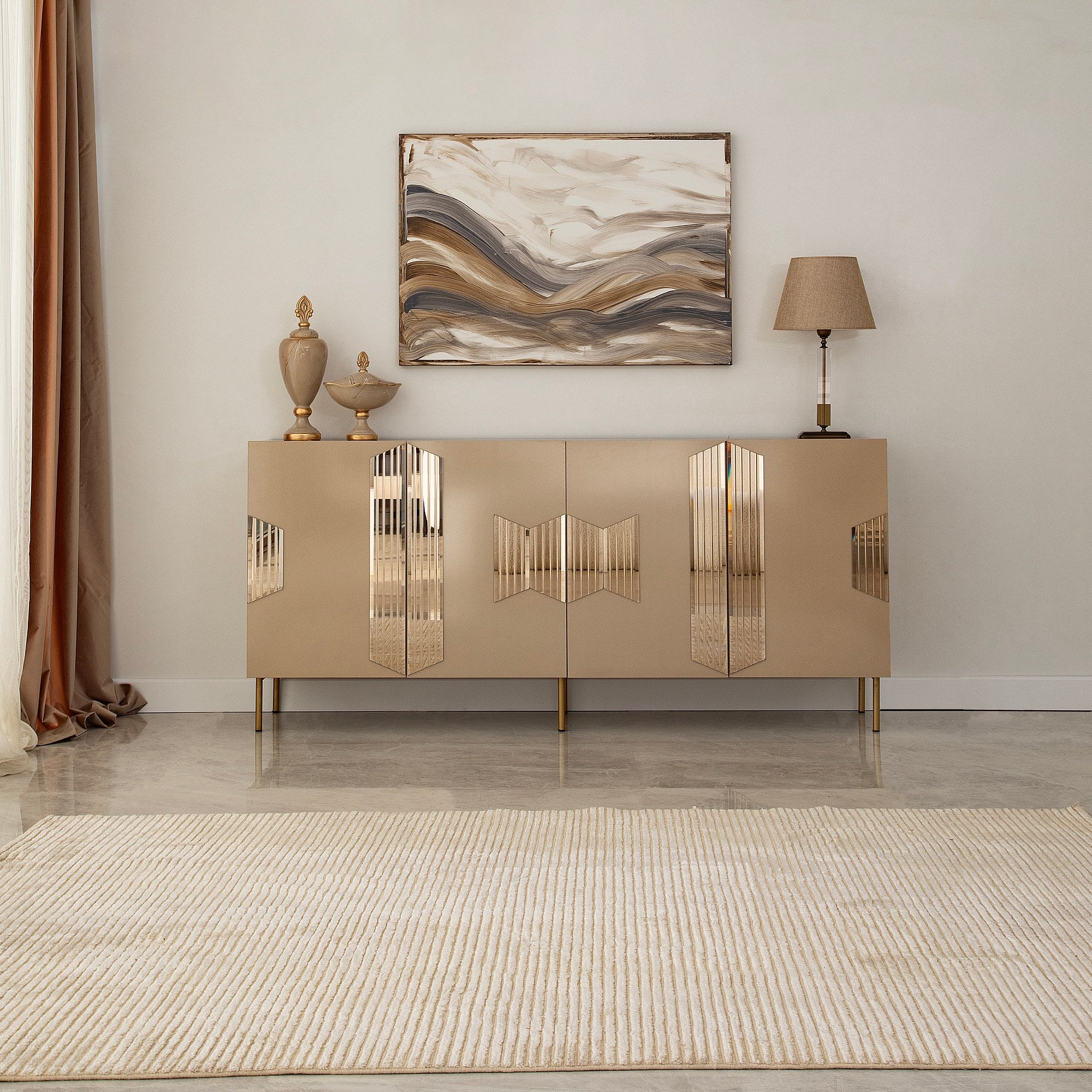 Aparador Elegante, Bronze e Dourado, 180 x 80 x 40 cm | 100% MDF, 18 mm de Espessura | Solução de Armazenamento Elegante para Espaços de Vida Modernos