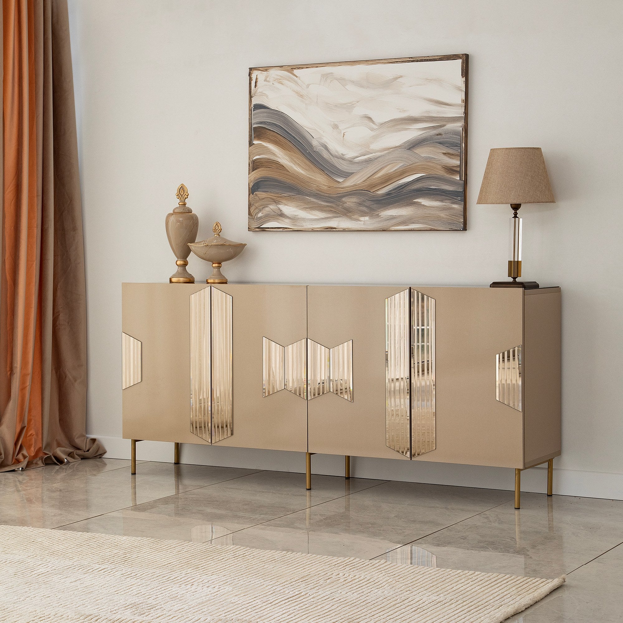Aparador Elegante, Bronze e Dourado, 180 x 80 x 40 cm | 100% MDF, 18 mm de Espessura | Solução de Armazenamento Elegante para Espaços de Vida Modernos