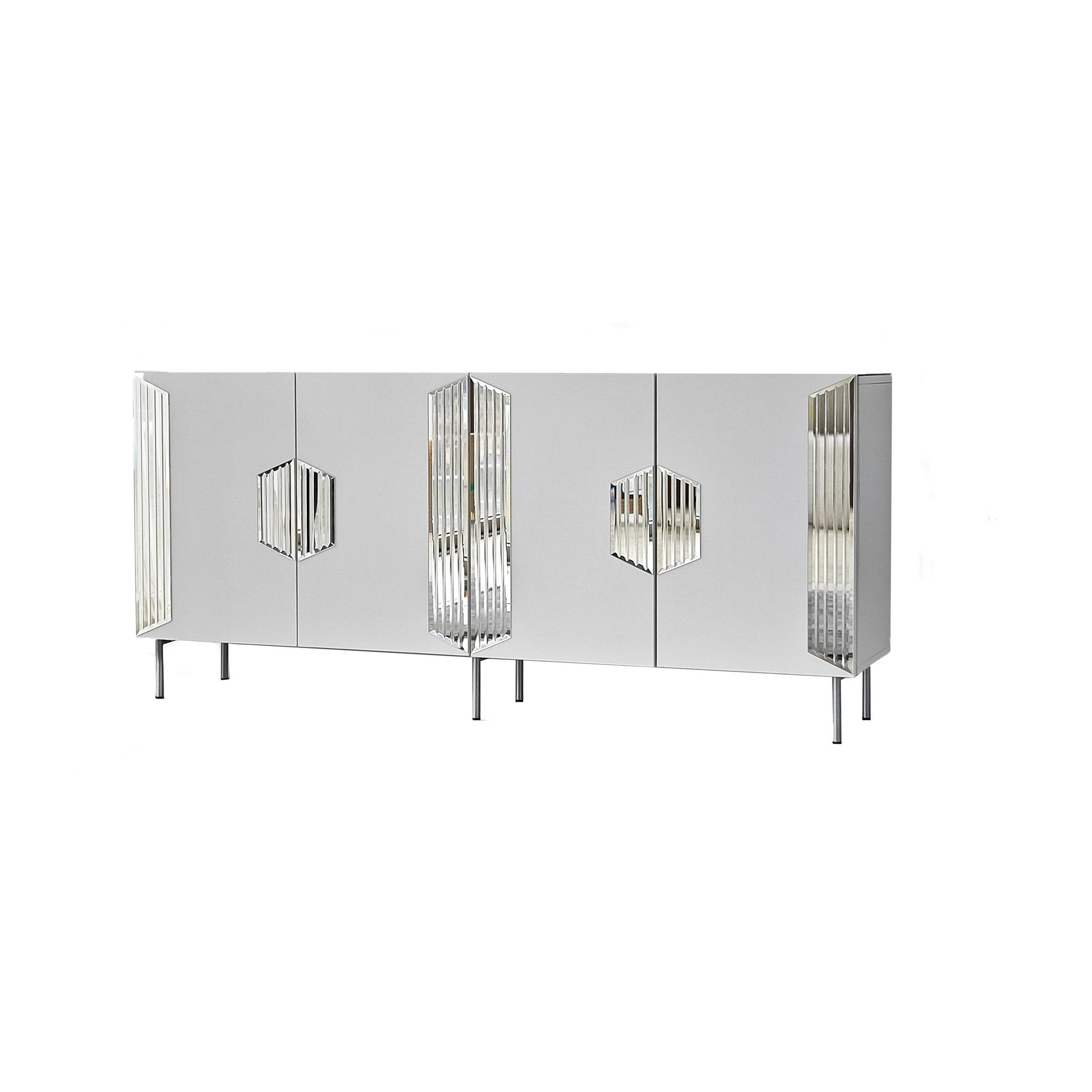 Aparador Elegante, Branco e Prateada, 180 x 80 x 40 cm | Painel de Partículas 100% Revestido em Melamina, 18 mm de Espessura | Armazenamento Elegante para Casas Modernos