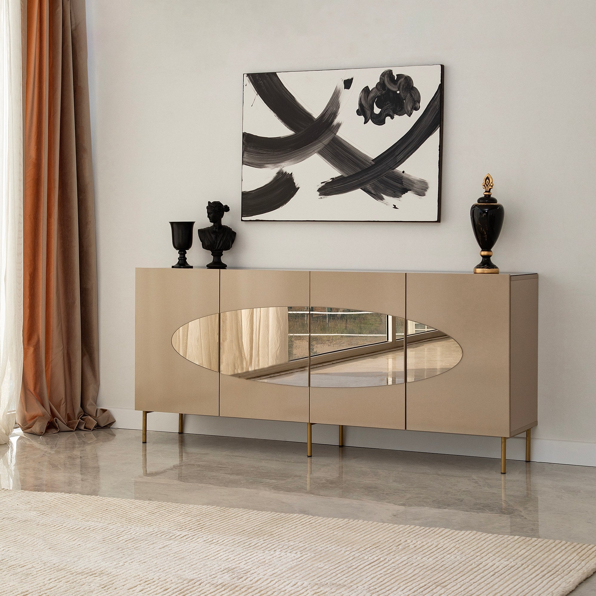 Aparador Elegante, Bronze e Dourado, 180 x 80 x 40 cm | 100% MDF, 18 mm de Espessura | Solução de Armazenamento Elegante para Espaços de Vida Modernos