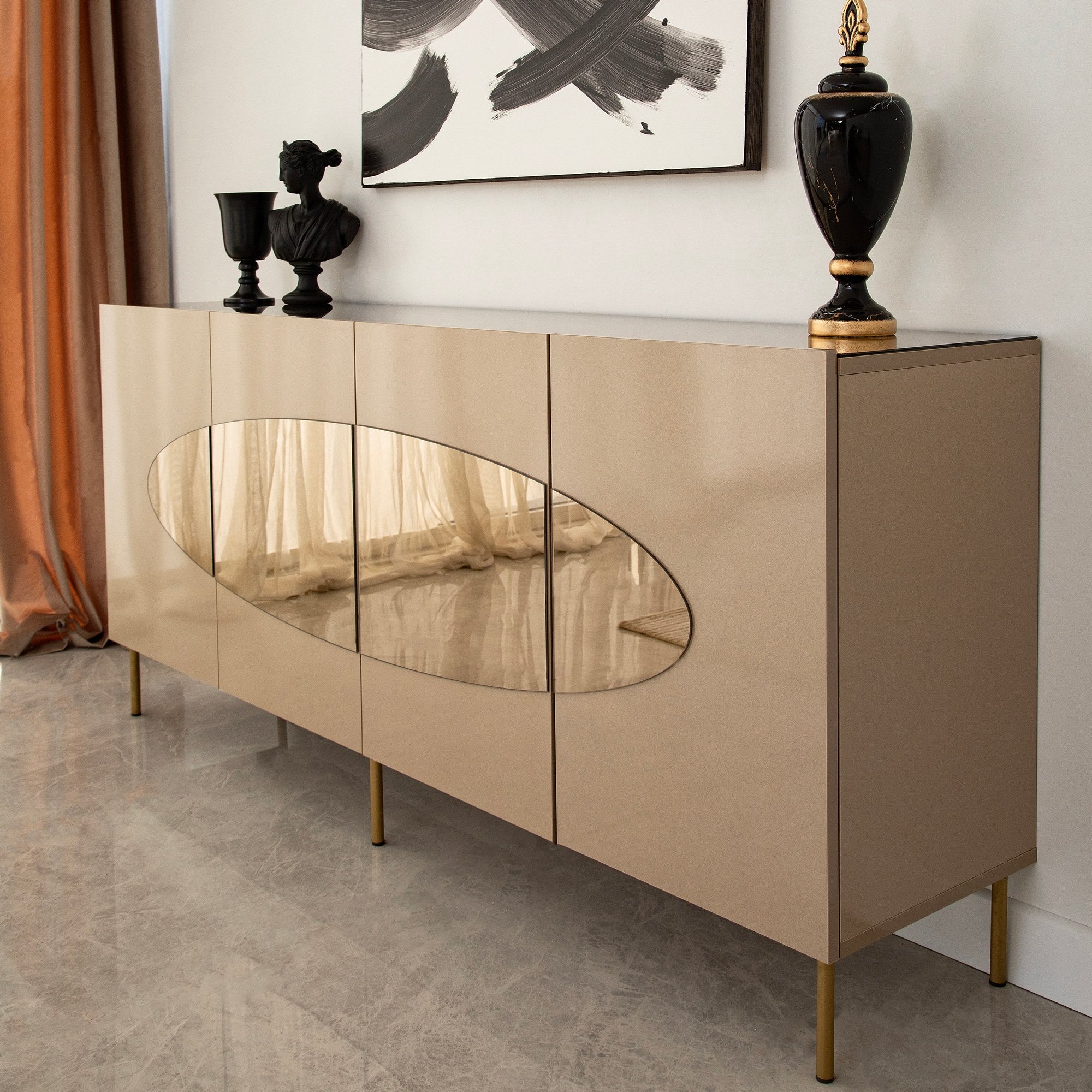 Aparador Elegante, Bronze e Dourado, 180 x 80 x 40 cm | 100% MDF, 18 mm de Espessura | Solução de Armazenamento Elegante para Espaços de Vida Modernos