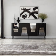 Aparador Elegante, Preta e Fumê, 180 x 80 x 40 cm | Painel de Partículas 100% Revestido em Melamina, 18 mm de Espessura | Design Moderno para Casa e Escritório