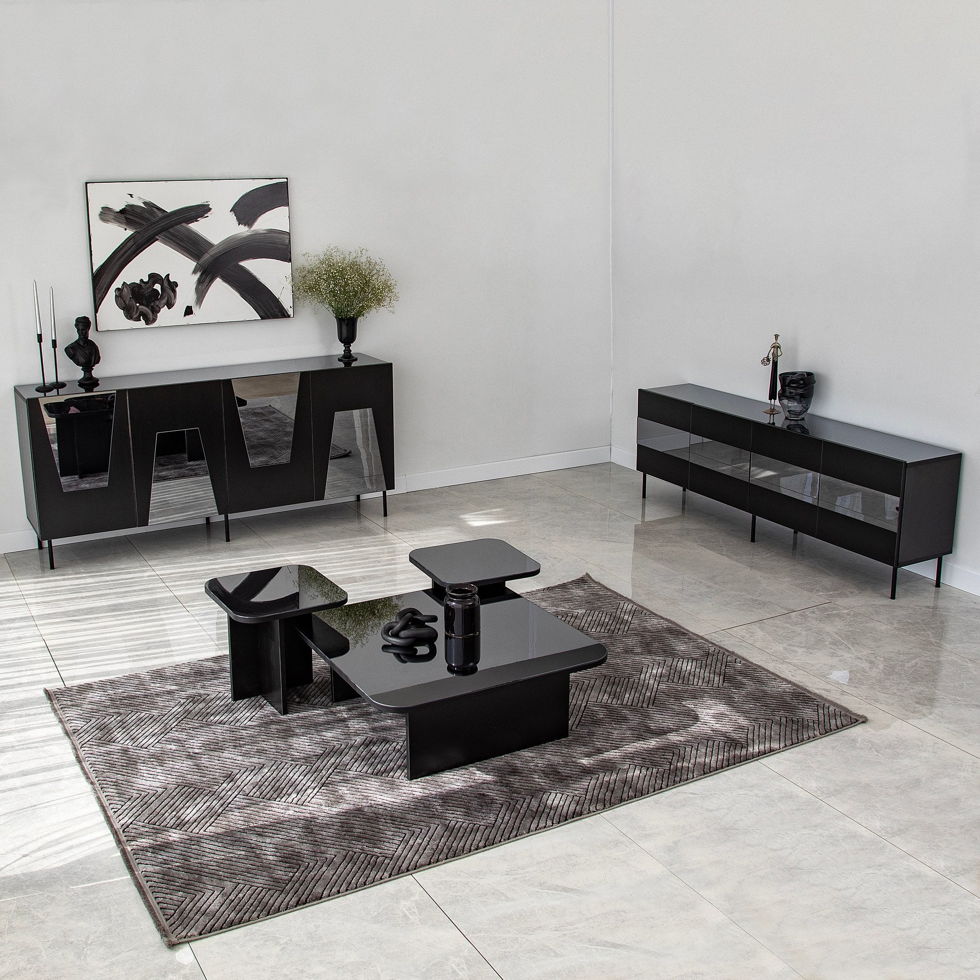 Aparador Elegante, Preta e Fumê, 180 x 80 x 40 cm | Painel de Partículas 100% Revestido em Melamina, 18 mm de Espessura | Design Moderno para Casa e Escritório