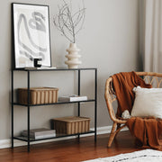 Cômoda Industrial Moderna com Vidro 100% Temperado e Estrutura de Metal, Preta, 100x85x30 cm | Montável na Parede, Várias Prateleiras, Design Elegante e Funcional