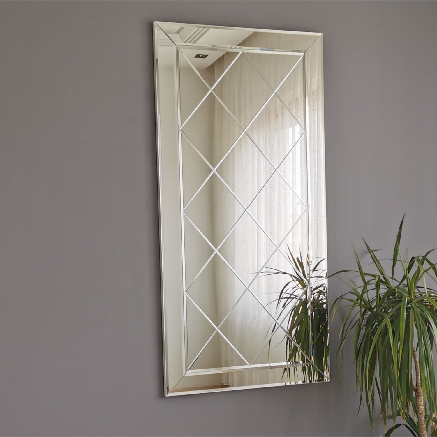 Espelho de Parede Elegante Prateado, 65 x 130 cm | 100% MDF, Montado, Ajustável Horizontal e Verticalmente | Perfeito para Hotelaria e Decoração Moderna