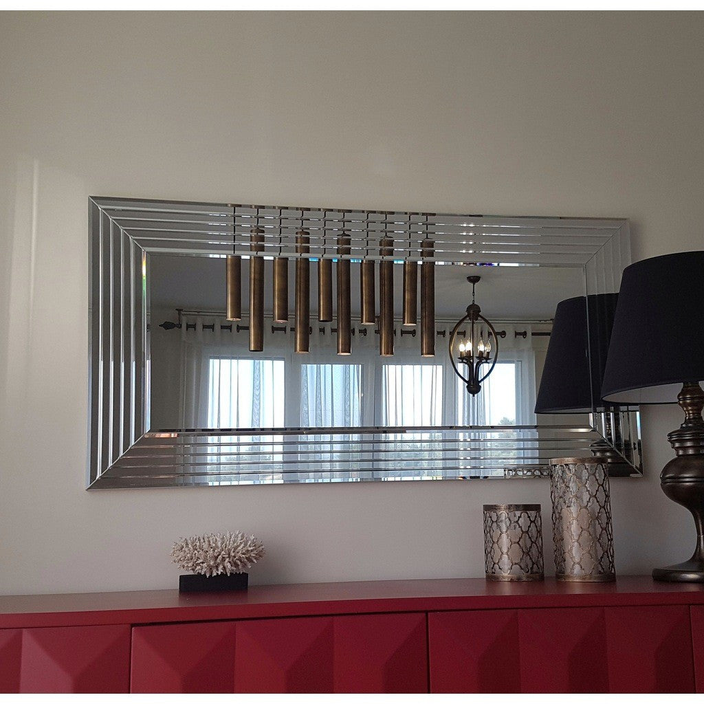 Espelho de Parede Moderno Prateado, 130 x 65 cm, 100% MDF | Ajustável Horizontal e Verticalmente | Montado, Perfeito para Hotéis e Espaços Contemporâneos
