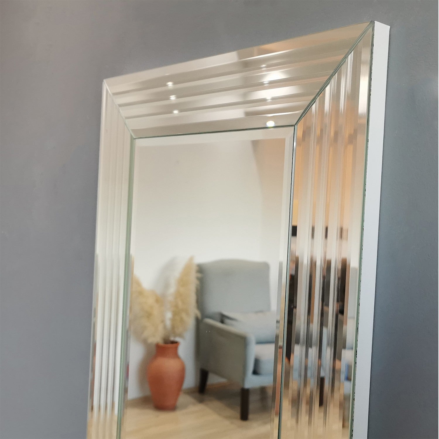Espelho de parede moderno prateado, 120 x 40 x 2,2 cm | 100% MDF, montado, ajustável horizontal e verticalmente | Perfeito para hotéis e espaços contemporâneos